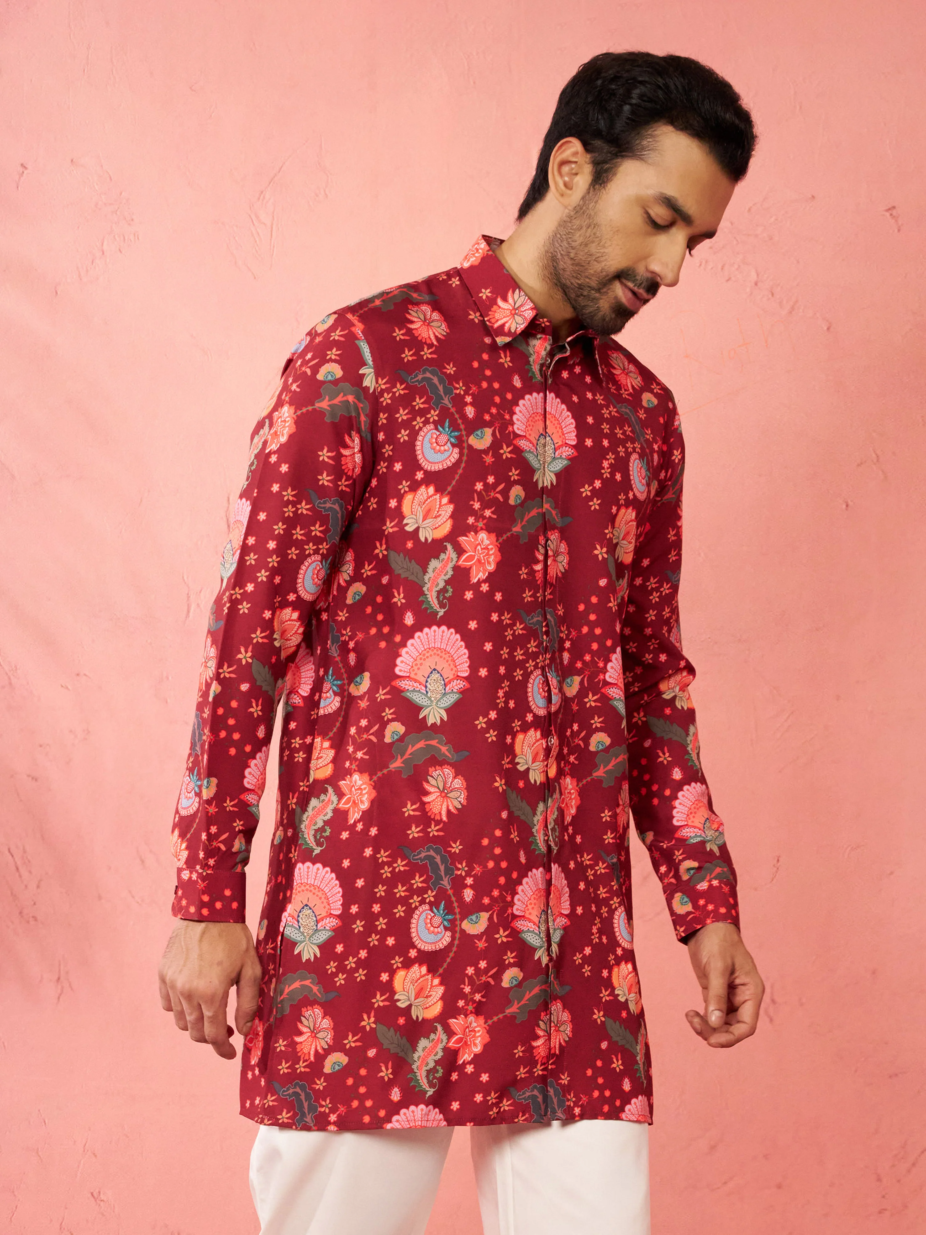 Men's Maroon Rayon Kurta - Image 4