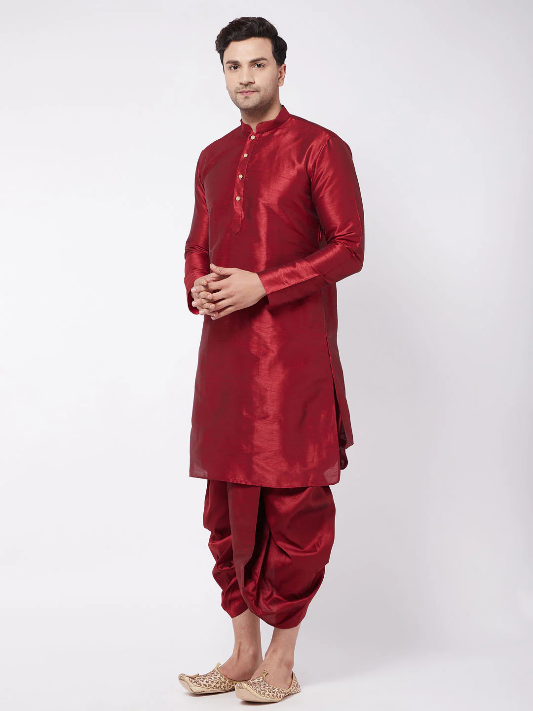 Men's Maroon Silk Blend Kurta And Dhoti Set - Image 6