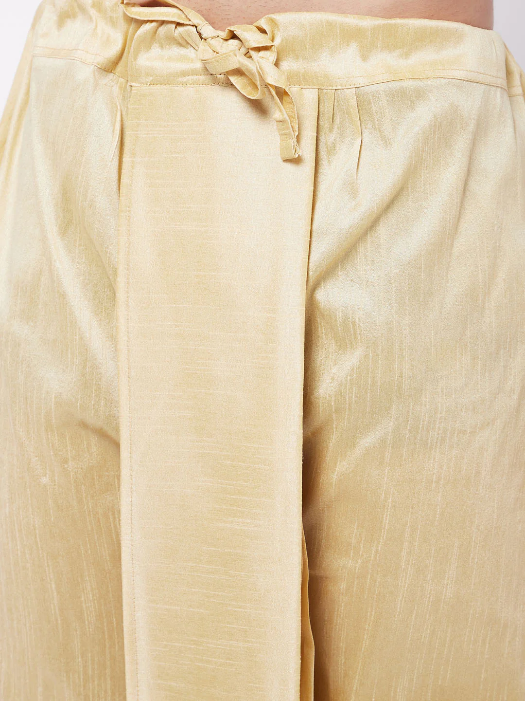 Men's Gold Zari Weaved Jacket With Kurta Dhoti Set - Image 6