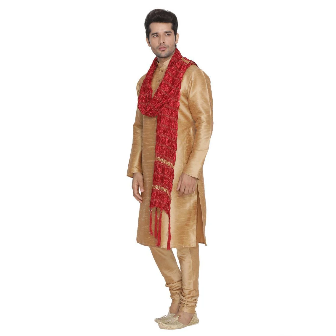 VASTRAMAY Men's Maroon Viscose Dupatta - Image 2