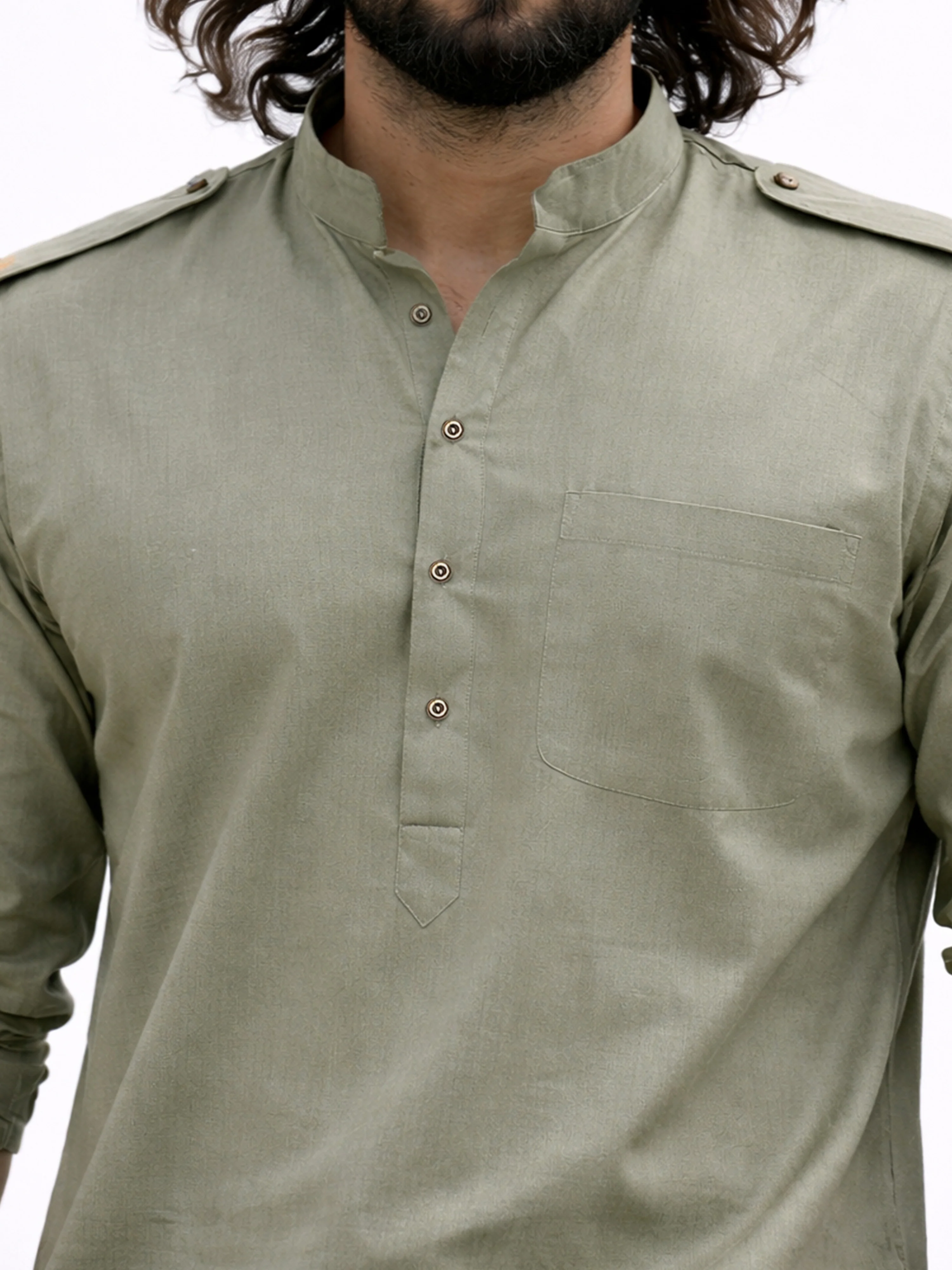 Men's Mint Green Swiss Slub Cotton Pathani Kurta with Mint Green Silk Blend Patiala - Image 2