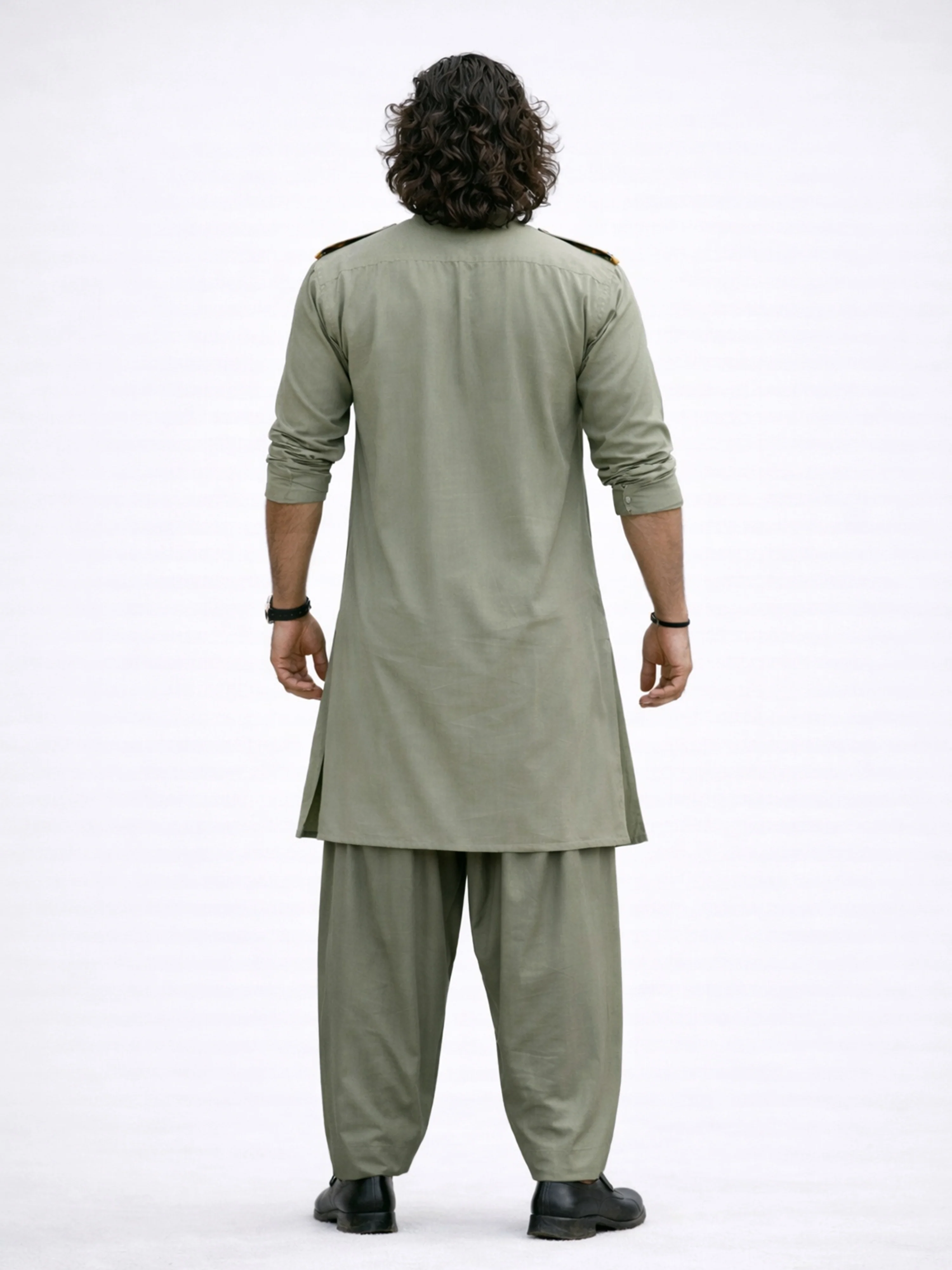 Men's Mint Green Swiss Slub Cotton Pathani Kurta with Mint Green Silk Blend Patiala - Image 5