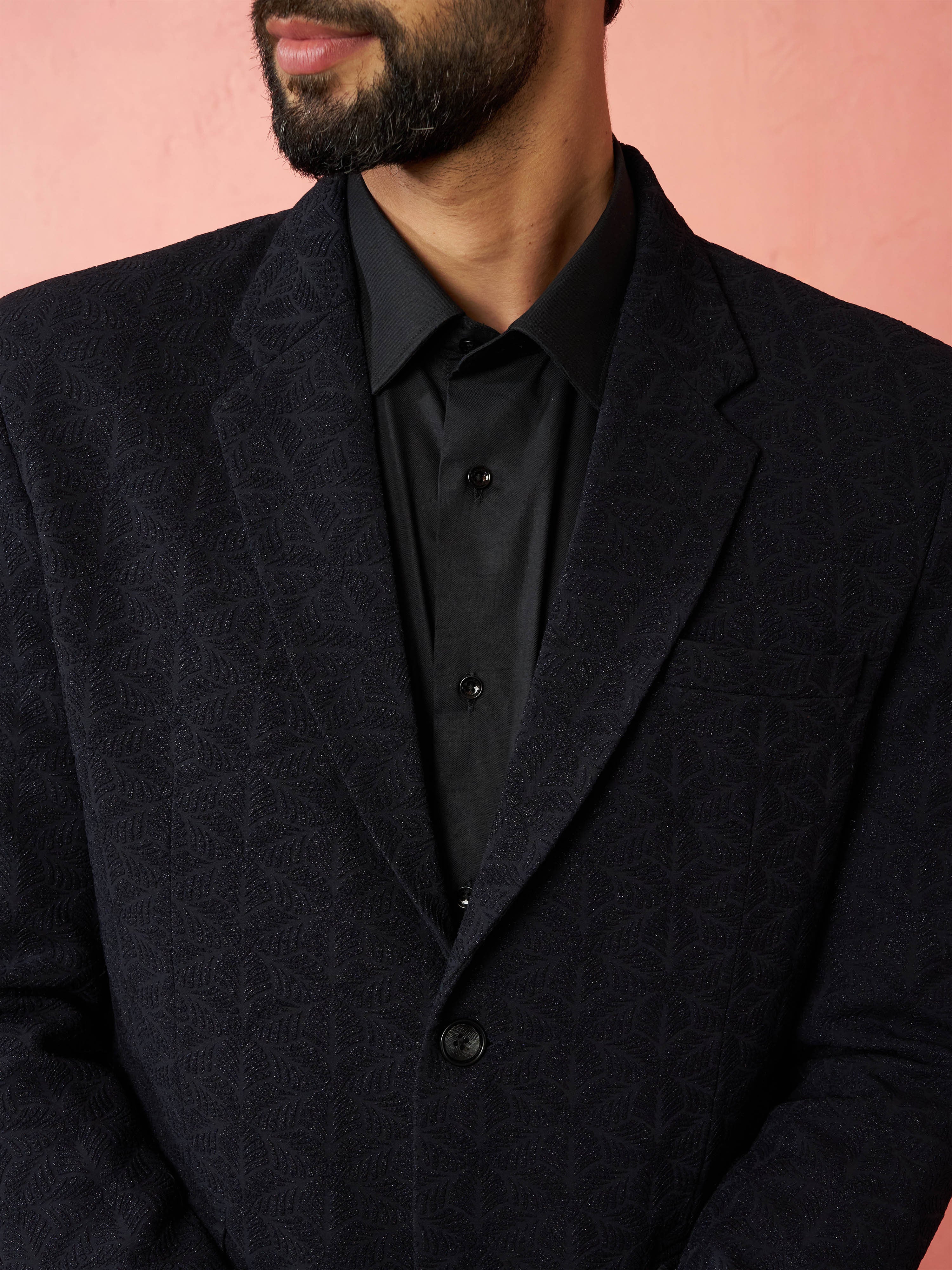 Men's Navy Blue Bafta Embossed Blazer - Image 2