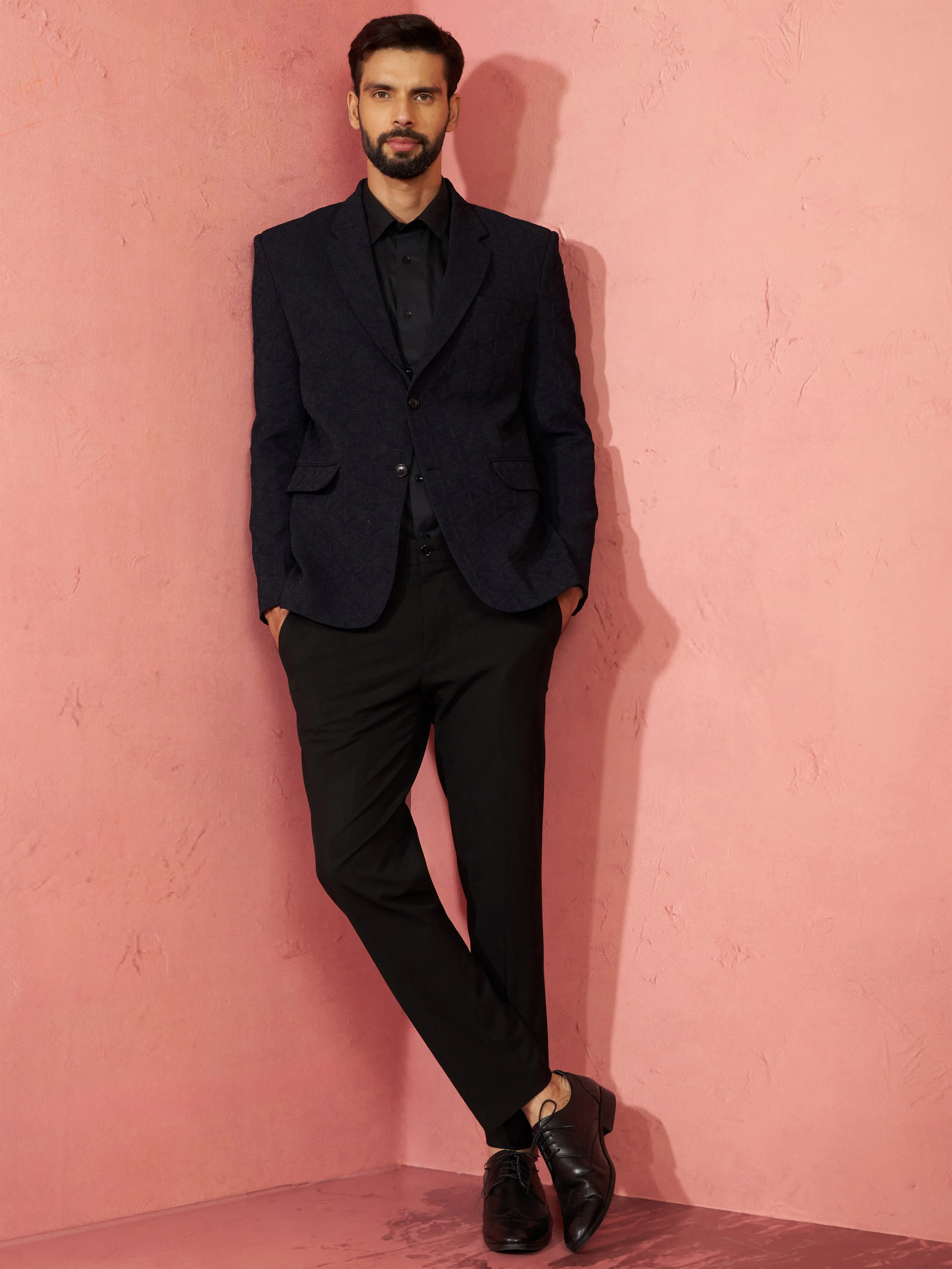 Men's Navy Blue Bafta Embossed Blazer - Image 6