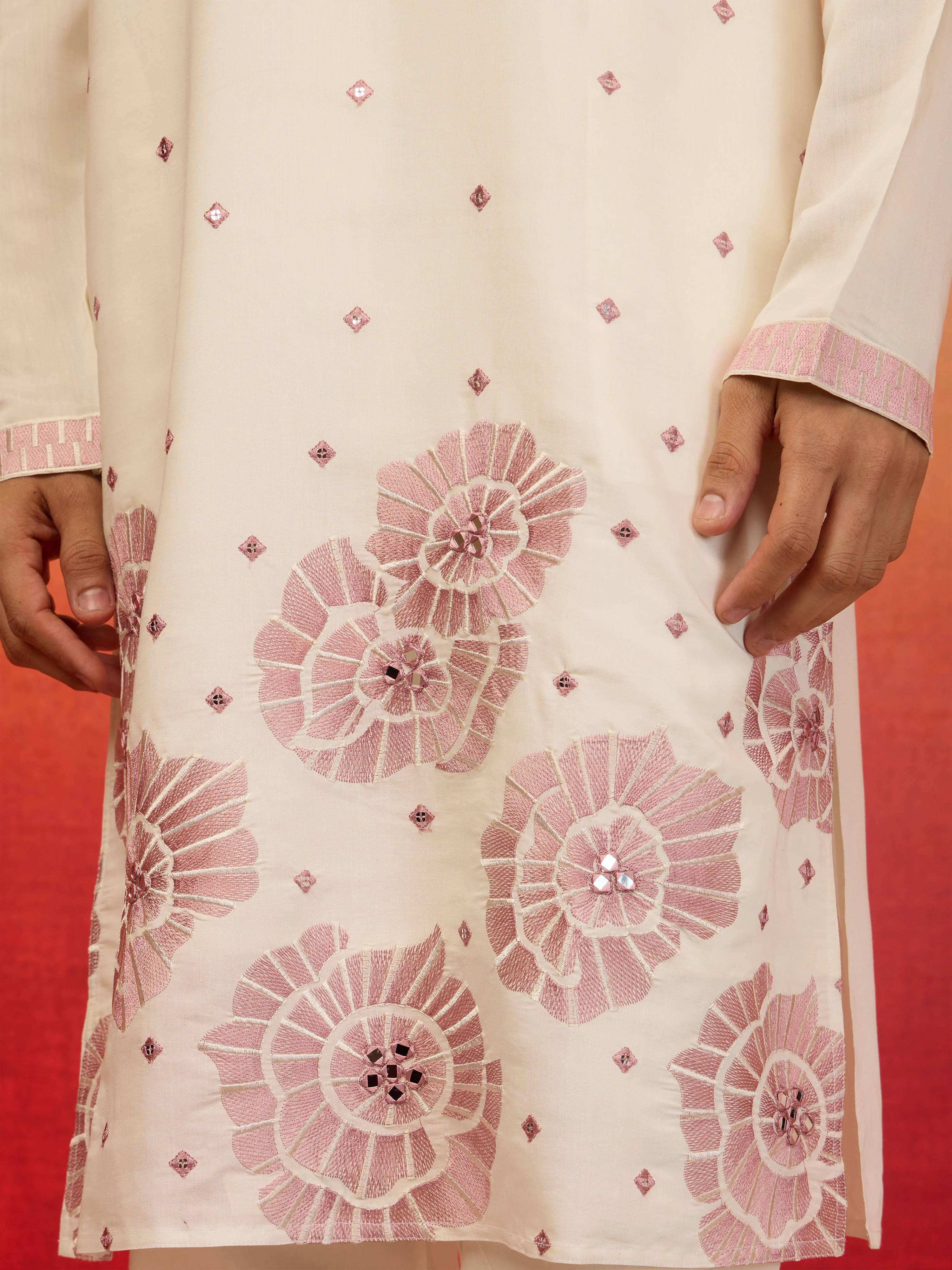 Men's Onion Multi Embroidered Silk Kurta - Image 6
