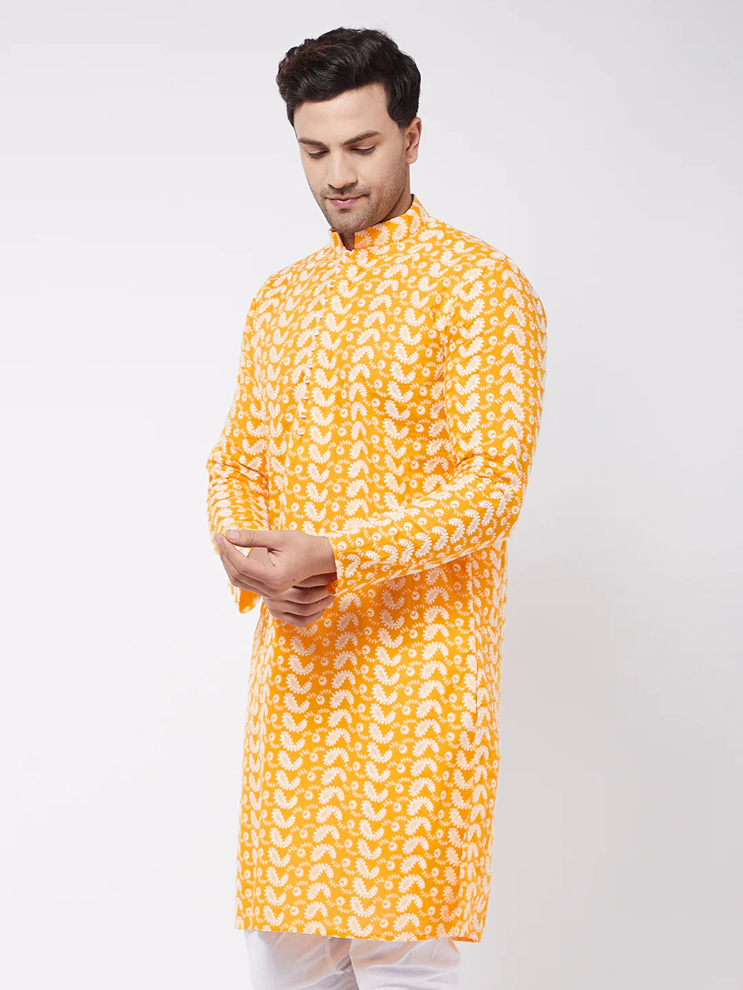 Men's Orange Pure Cotton Chikankari Kurta - Image 2