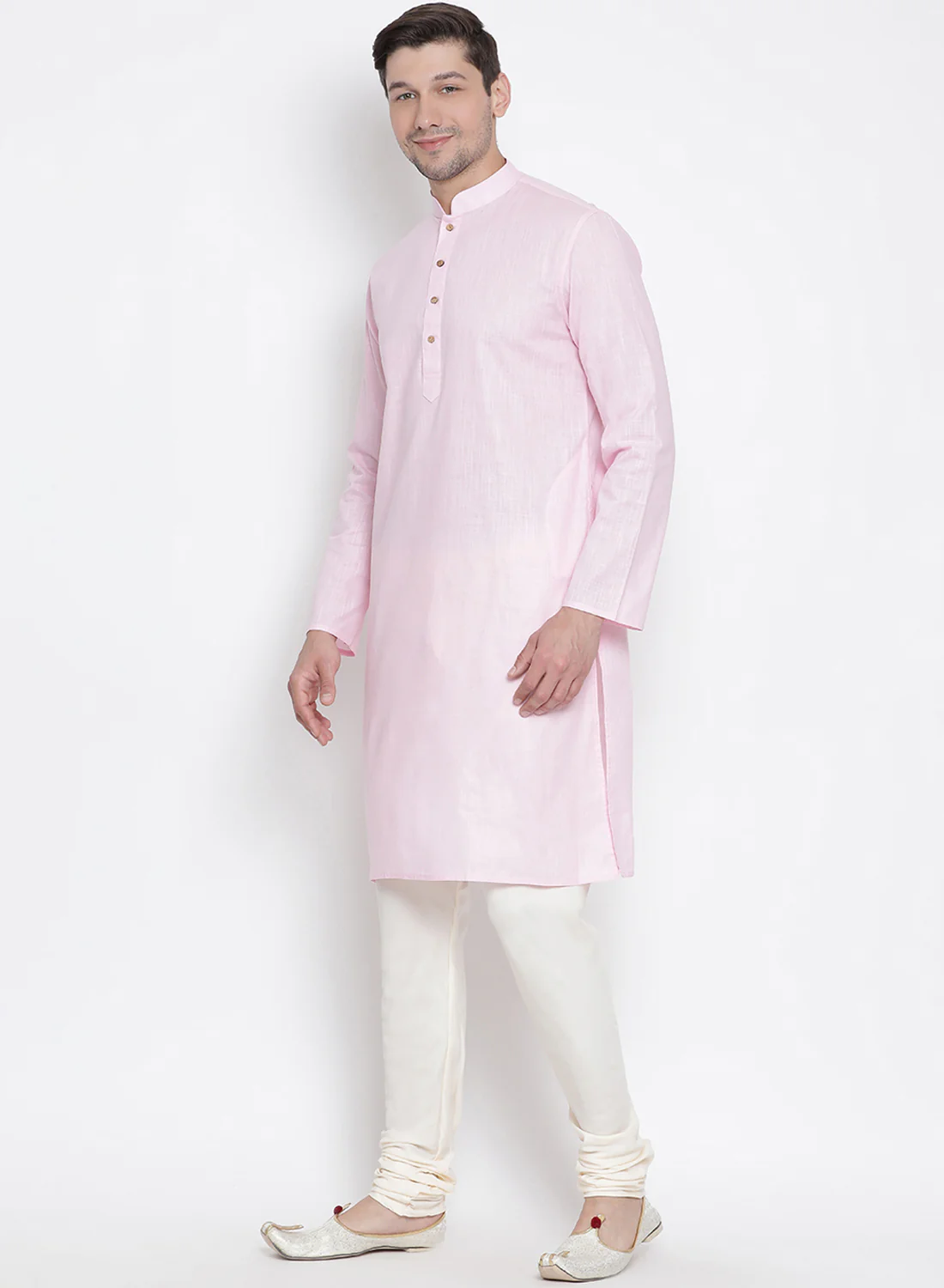VASTRAMAY Men's Pink Cotton Kurta and Pyjama Set - Image 3