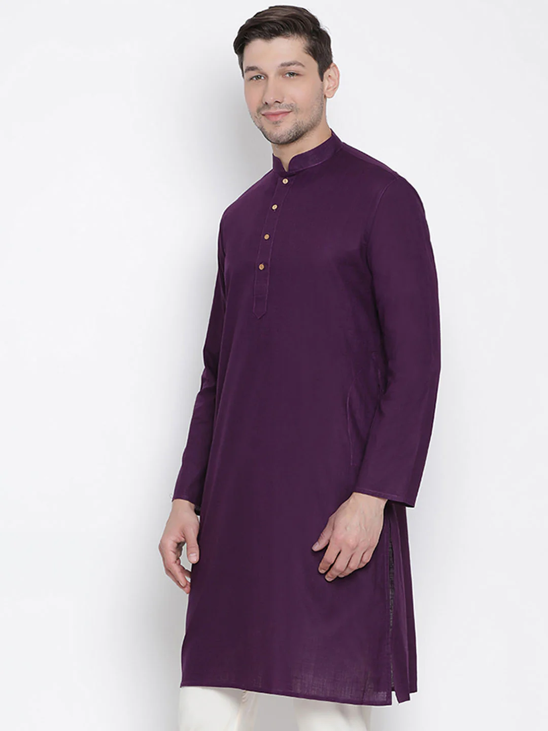 VASTRAMAY Men's Purple Cotton Kurta - Image 2