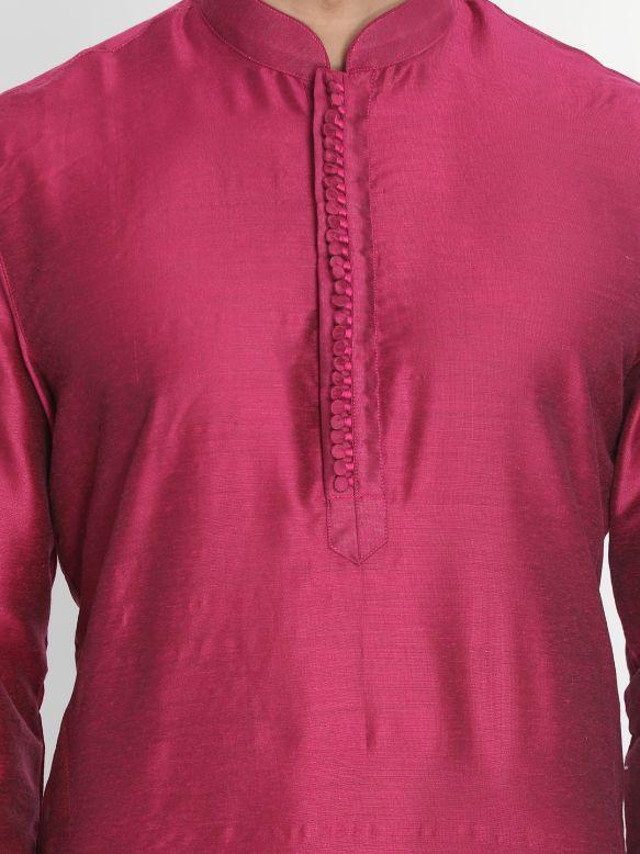 VASTRAMAY Men's Purple Cotton Silk Blend Kurta and Pyjama Set - Image 3