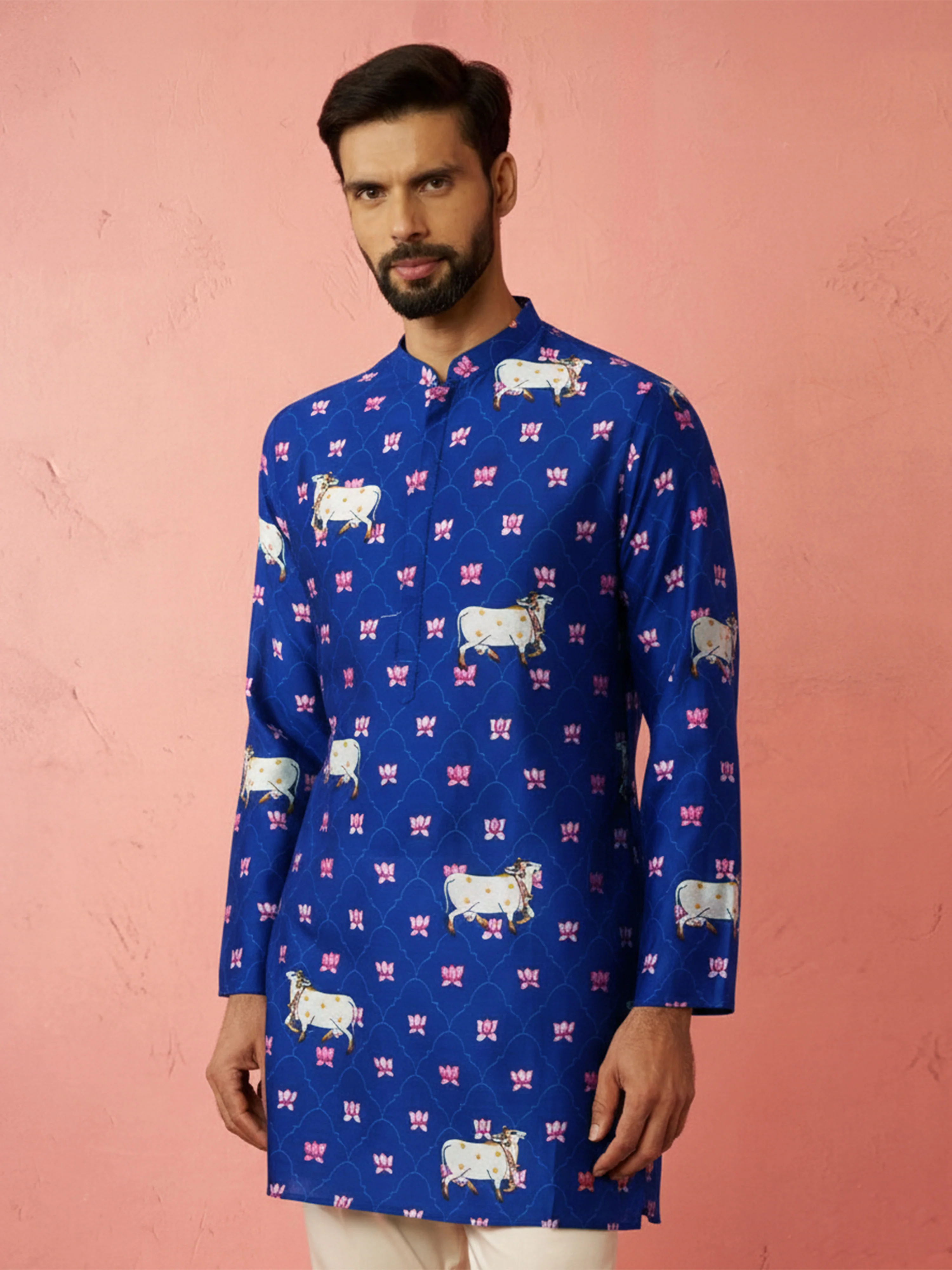 Men's Rayon Full Slevee Blue Kurta - Image 3