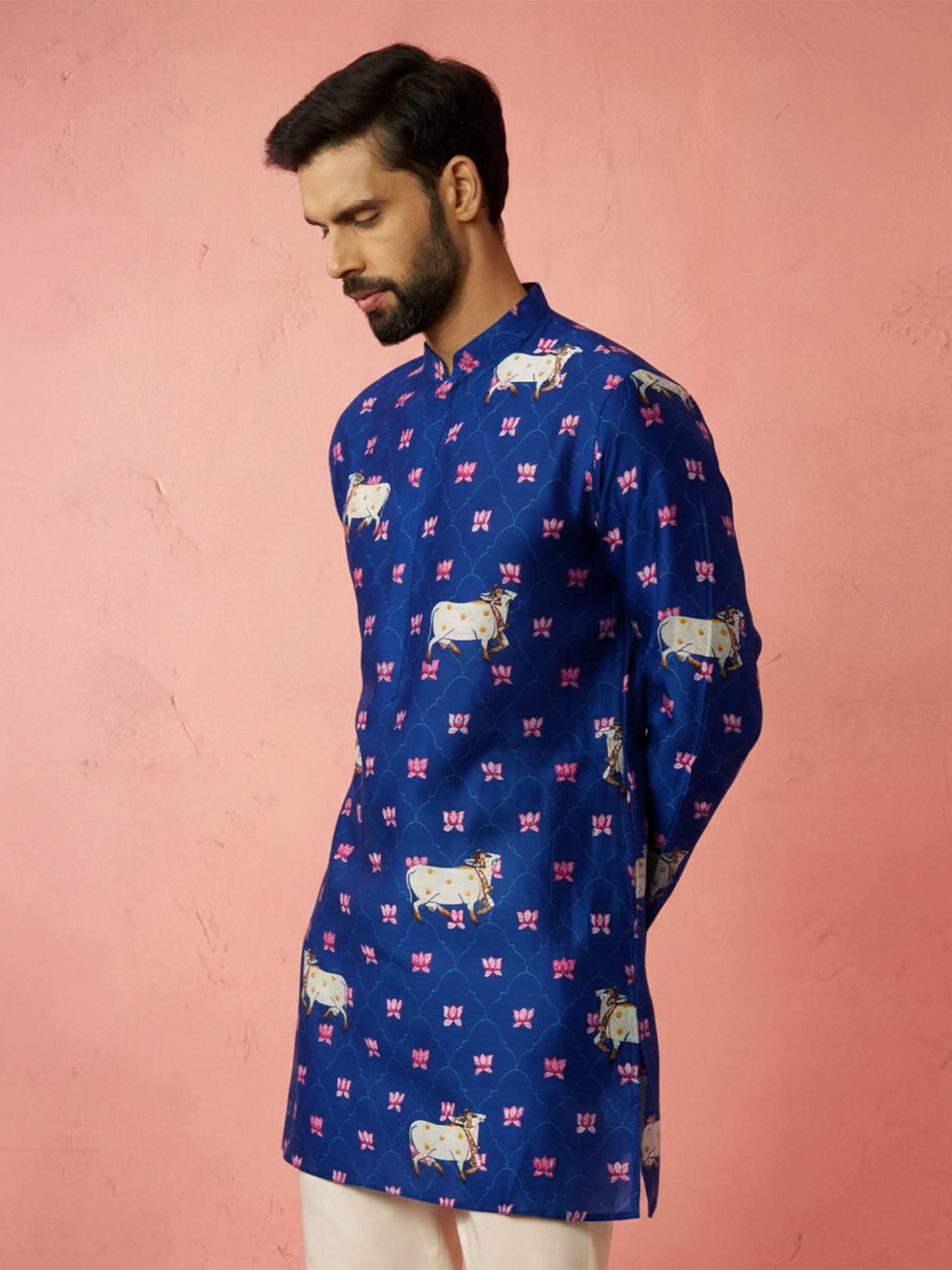 Men's Rayon Full Slevee Blue Kurta - Image 4