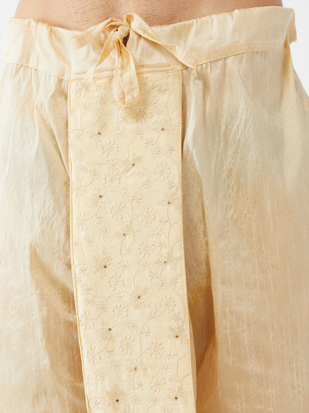 Men's Rose Gold And Gold Silk Blend Kurta And Dhoti Set - Image 6