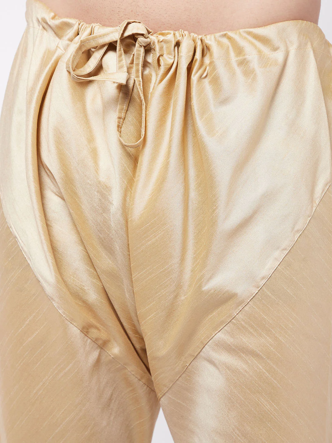 Men's Rose Gold Silk Blend Kurta And Pyjama With Blue Woven Nehru Jacket - Image 6