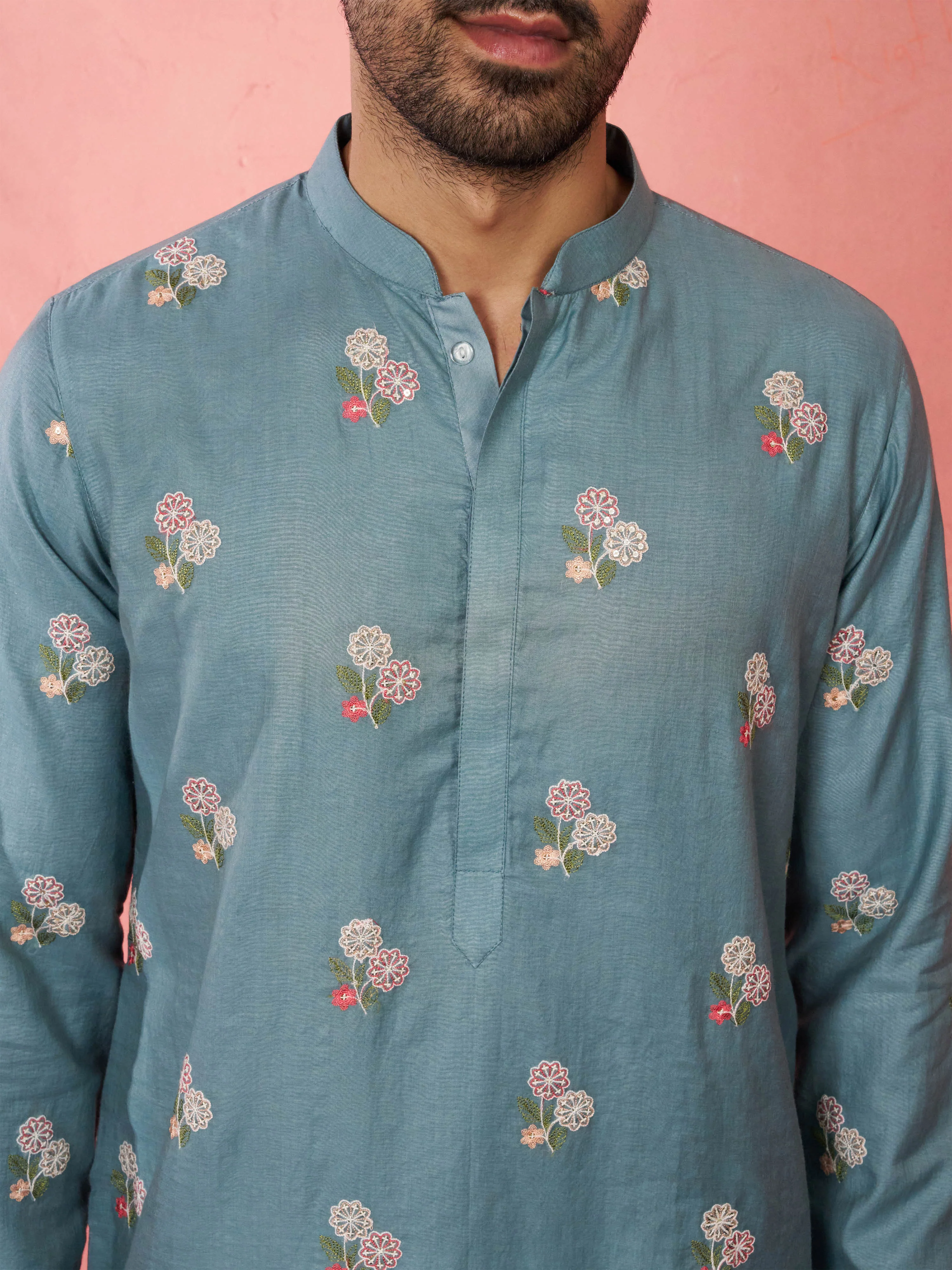 Men's Sage Green Cotton Muslin Kurta - Image 2