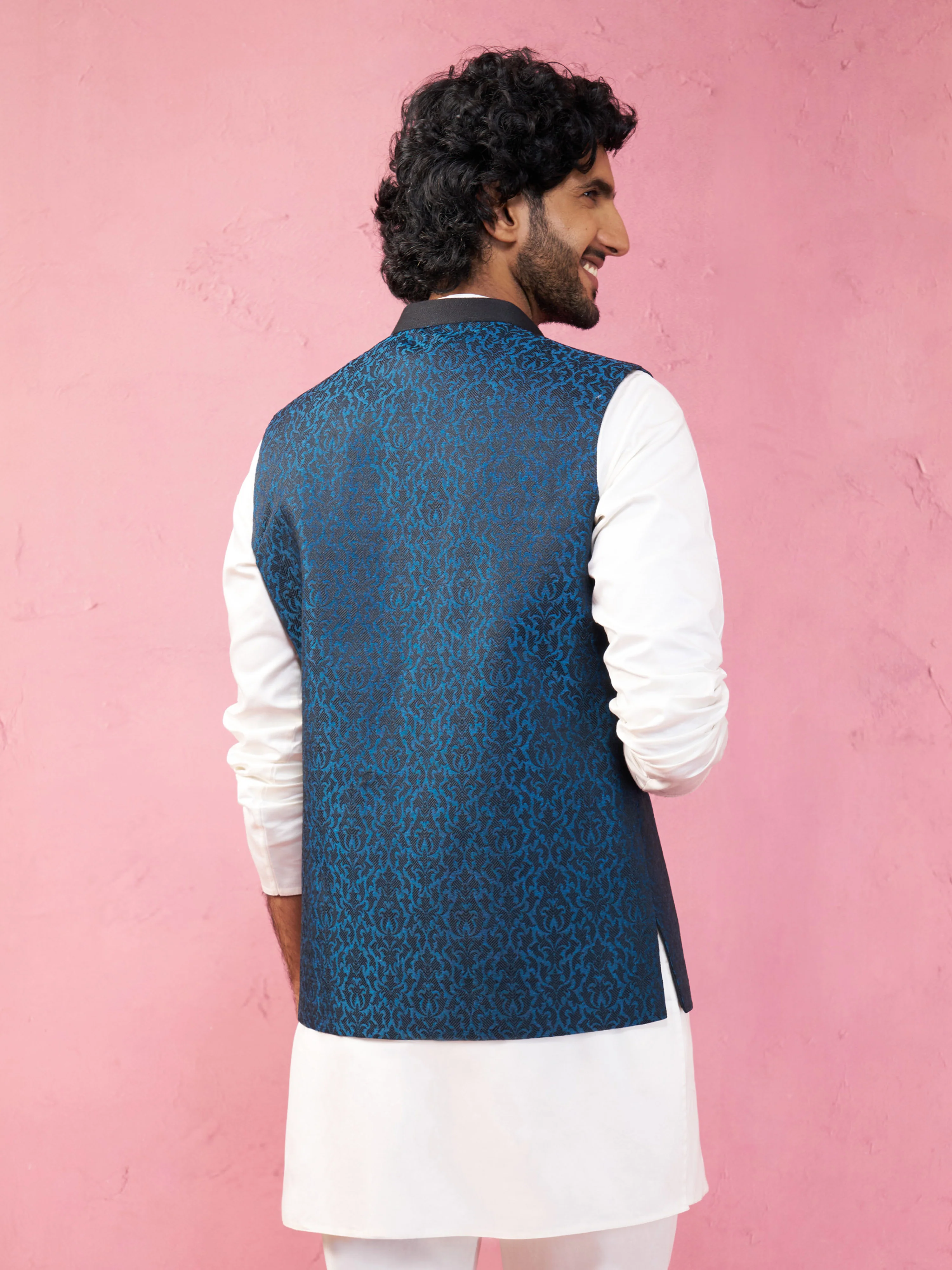 Men's Turquoise Imported Suiting Nehru Jacket - Image 5