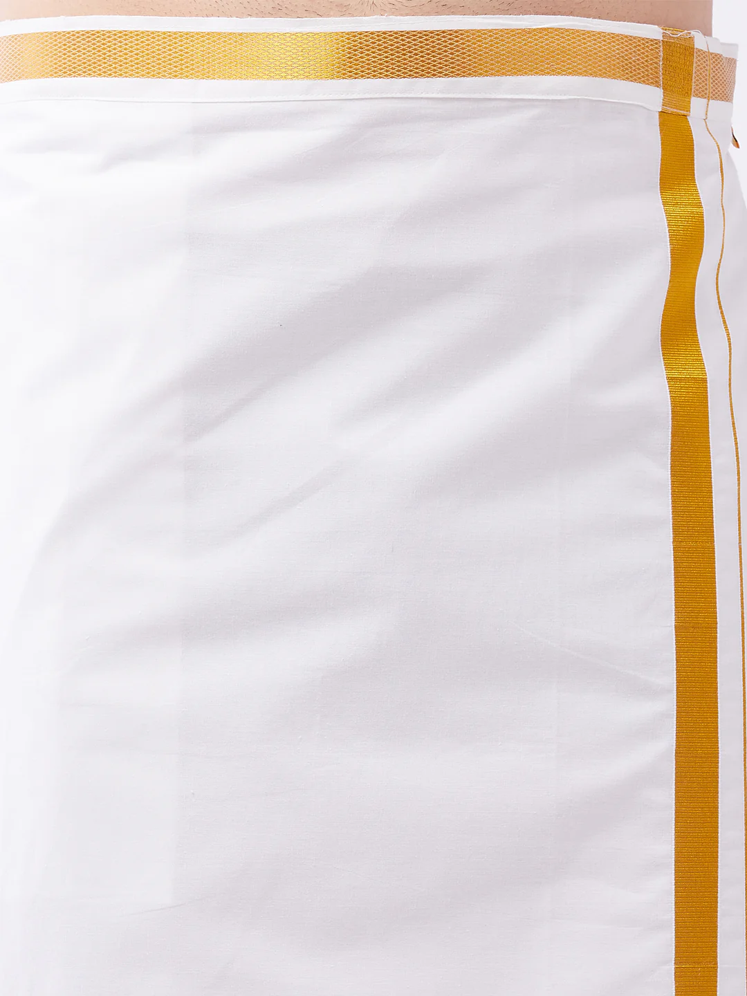 Men's White And Gold Dhoti/Mundu/Vesty - Image 4