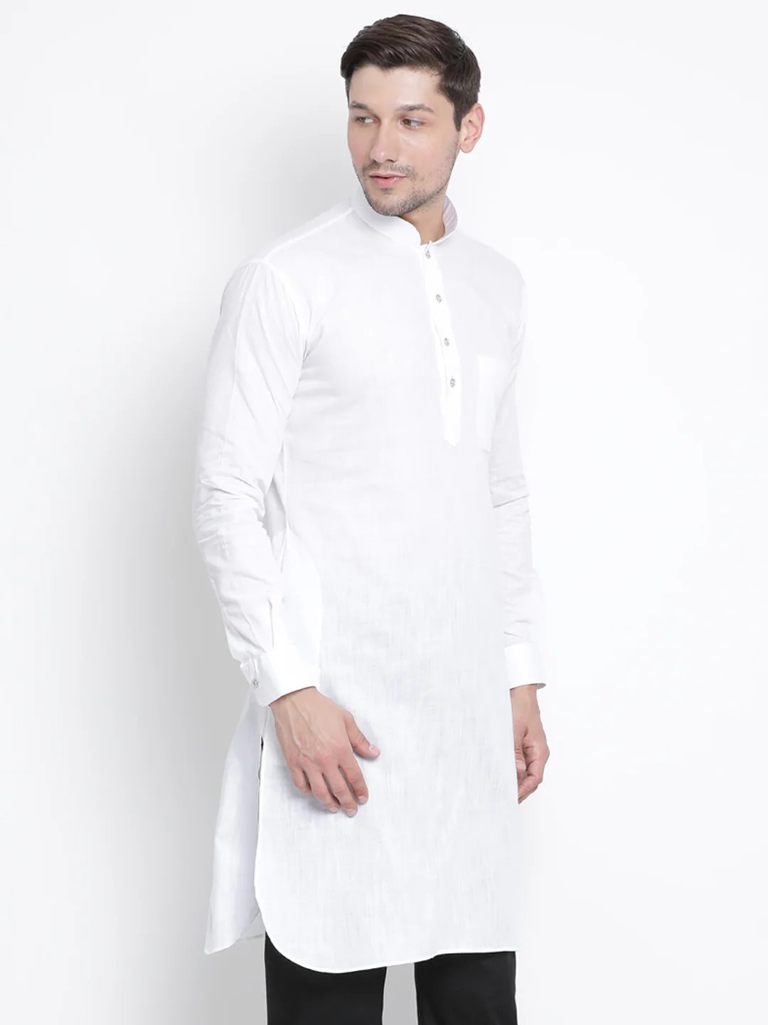 Men's White Cotton Blend Pathani Kurta - Image 2
