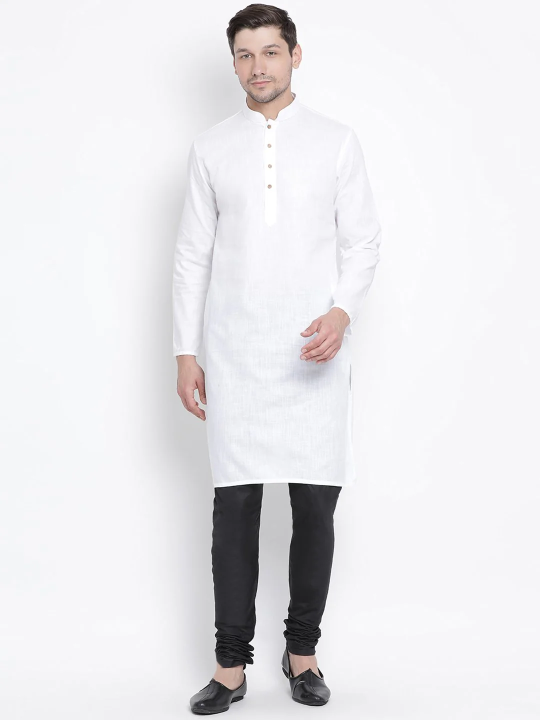 VASTRAMAY Men's White Cotton Kurta and Pyjama Set