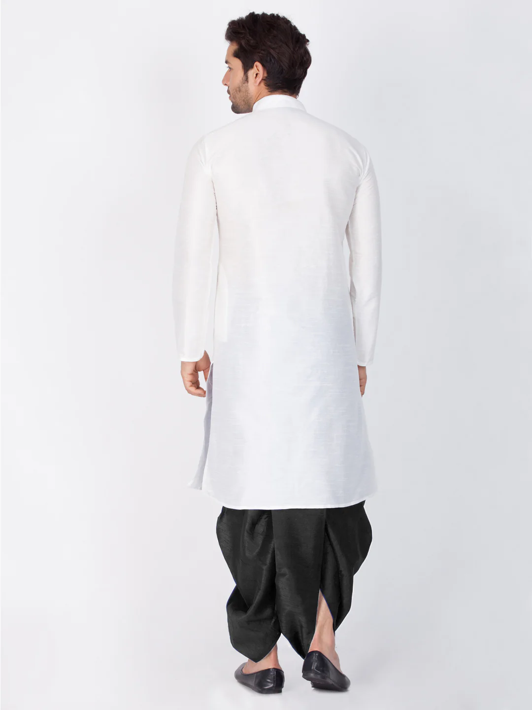VASTRAMAY Men's White Cotton Silk Blend Kurta and Dhoti Pant Set - Image 4