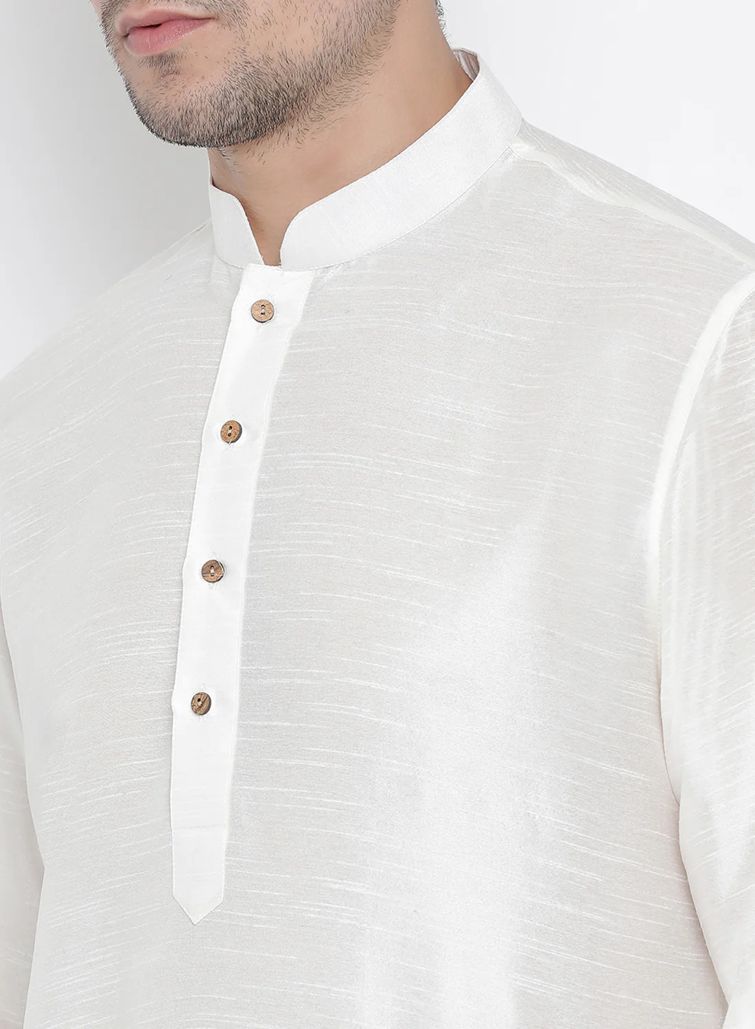 VASTRAMAY Men's White Cotton Silk Blend Kurta and Pyjama Set - Image 4