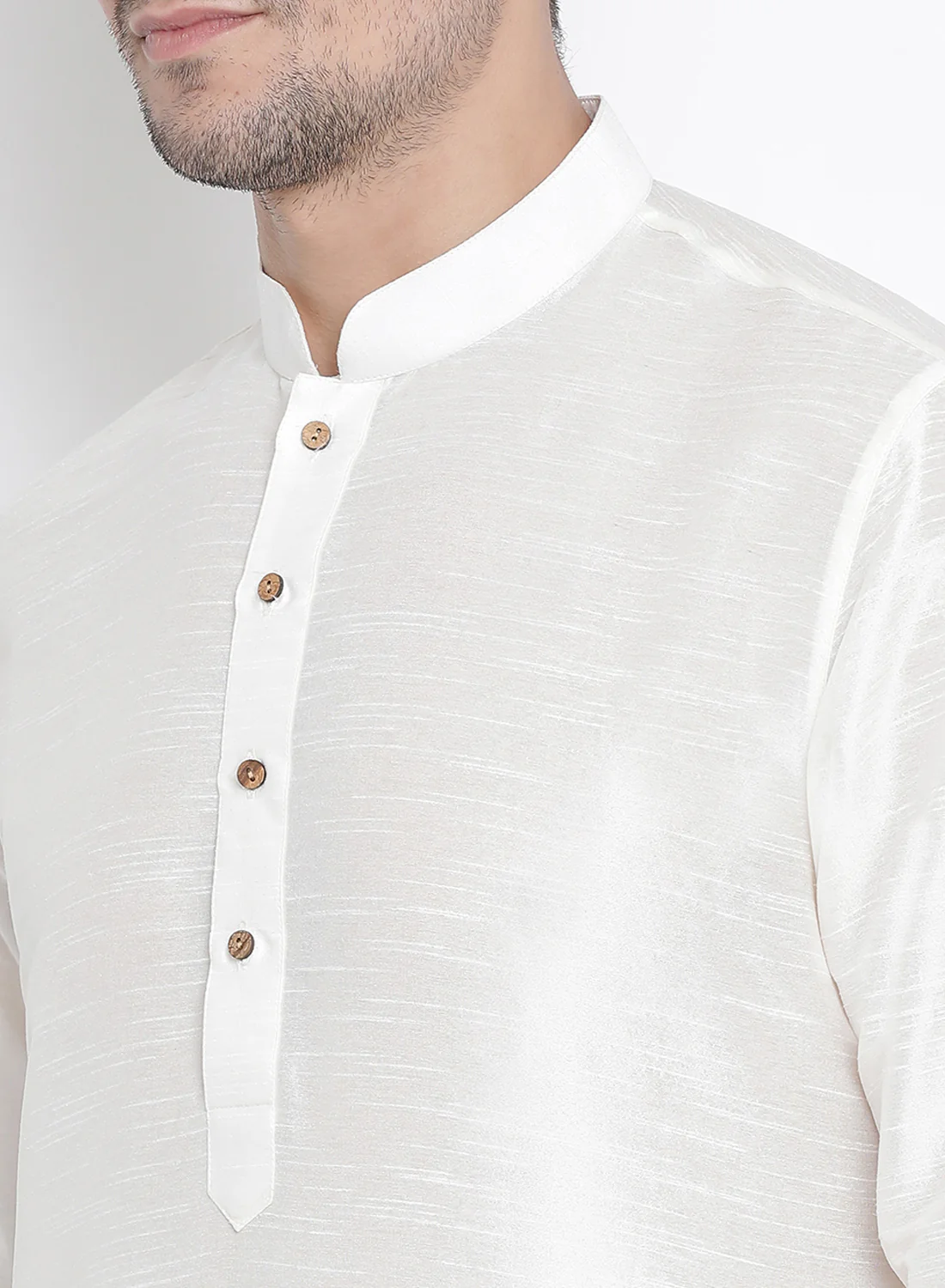 VASTRAMAY Men's White Cotton Silk Blend Kurta and Pyjama Set - Image 3