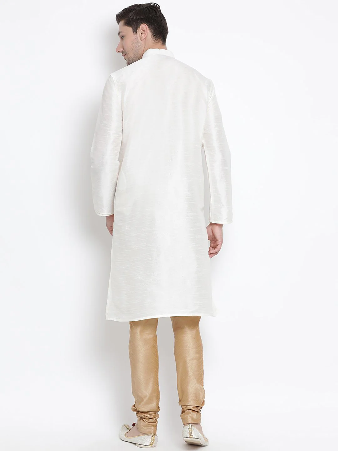 VASTRAMAY Men's White Cotton Silk Blend Kurta and Pyjama Set - Image 4