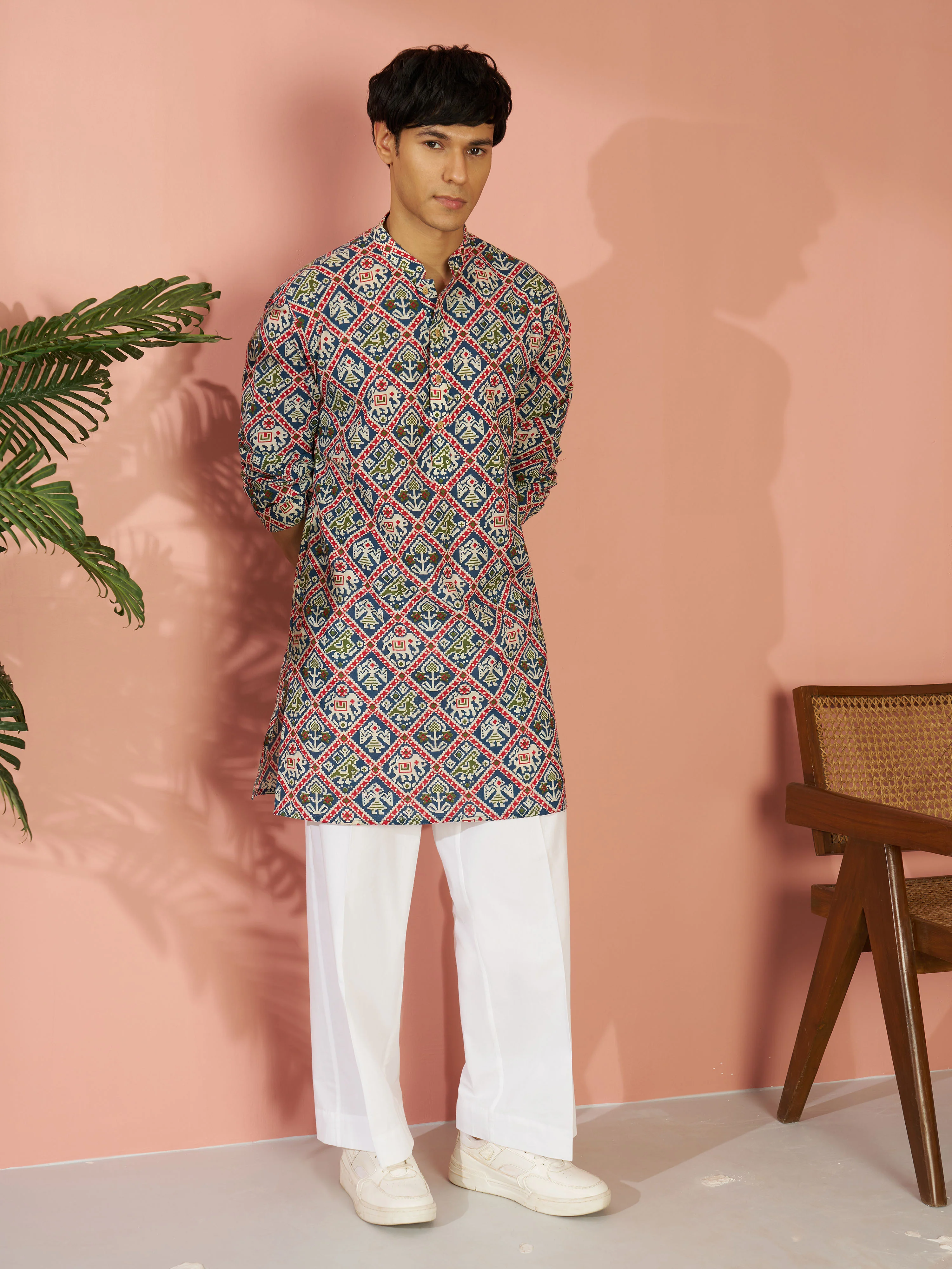 Men's White Cotton Solid Wide Leg Pant - Image 5