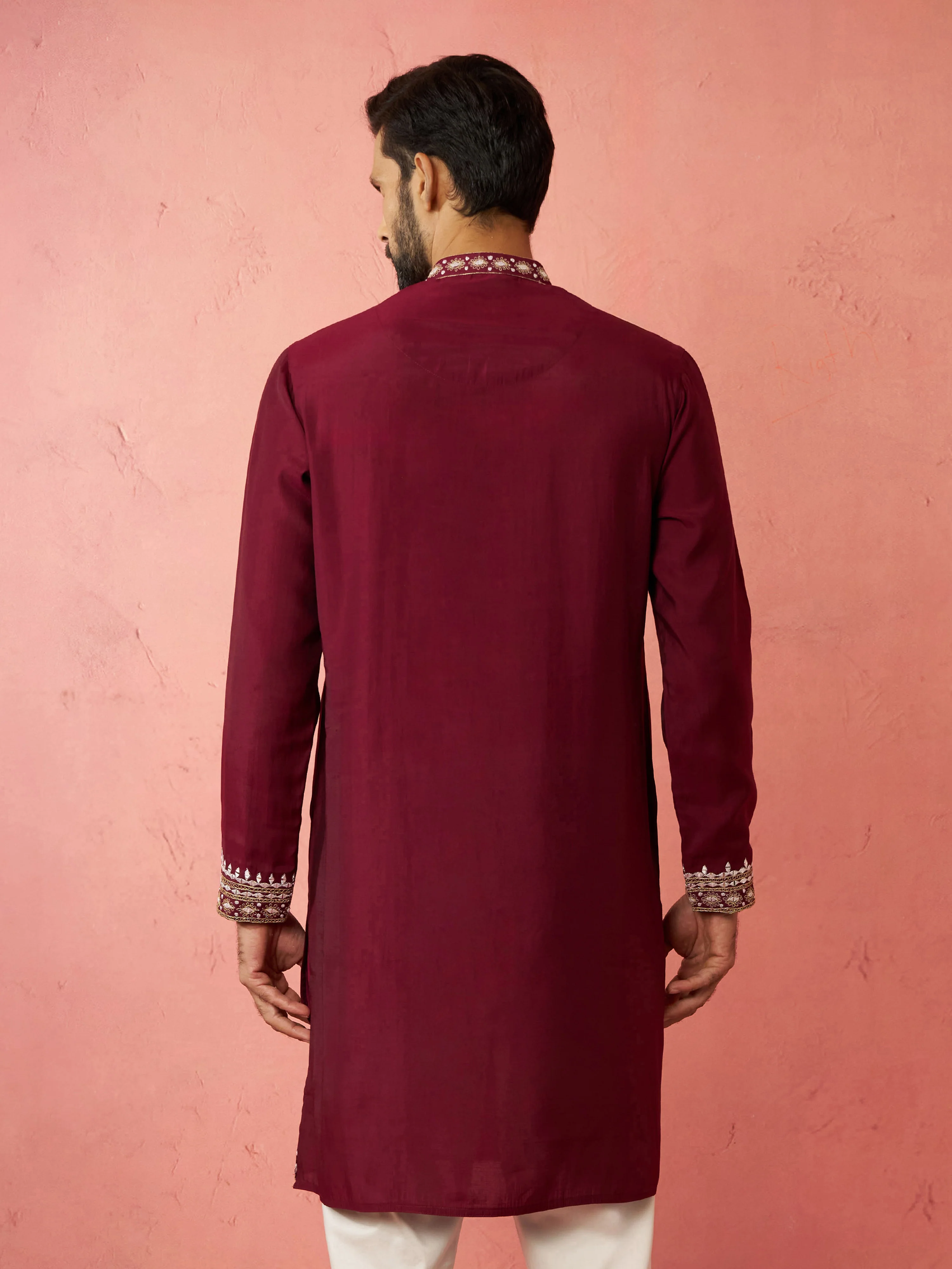 Men's Wine Modal Chanderi Kurta - Image 6