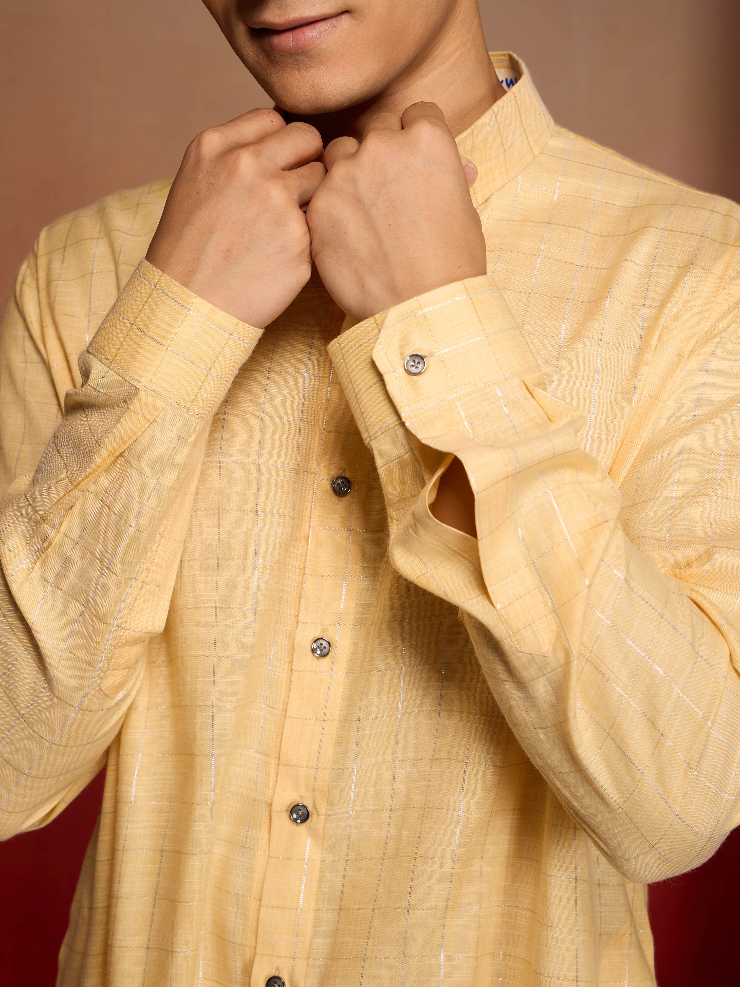 Men's Yellow Cotton Geometric Kurta Palazzo Set - Image 2