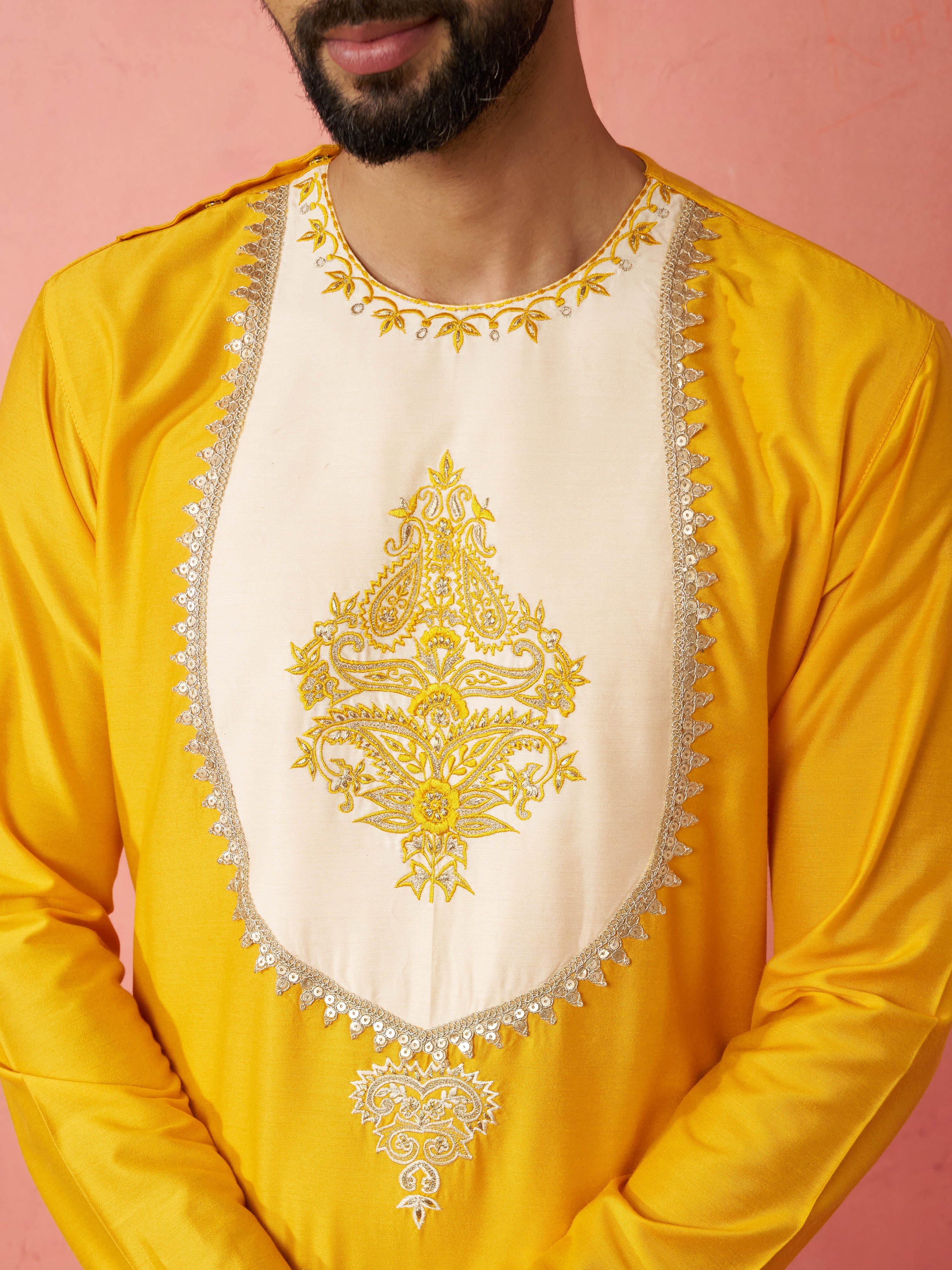 Men's Yellow Viscose Kurta - Image 2