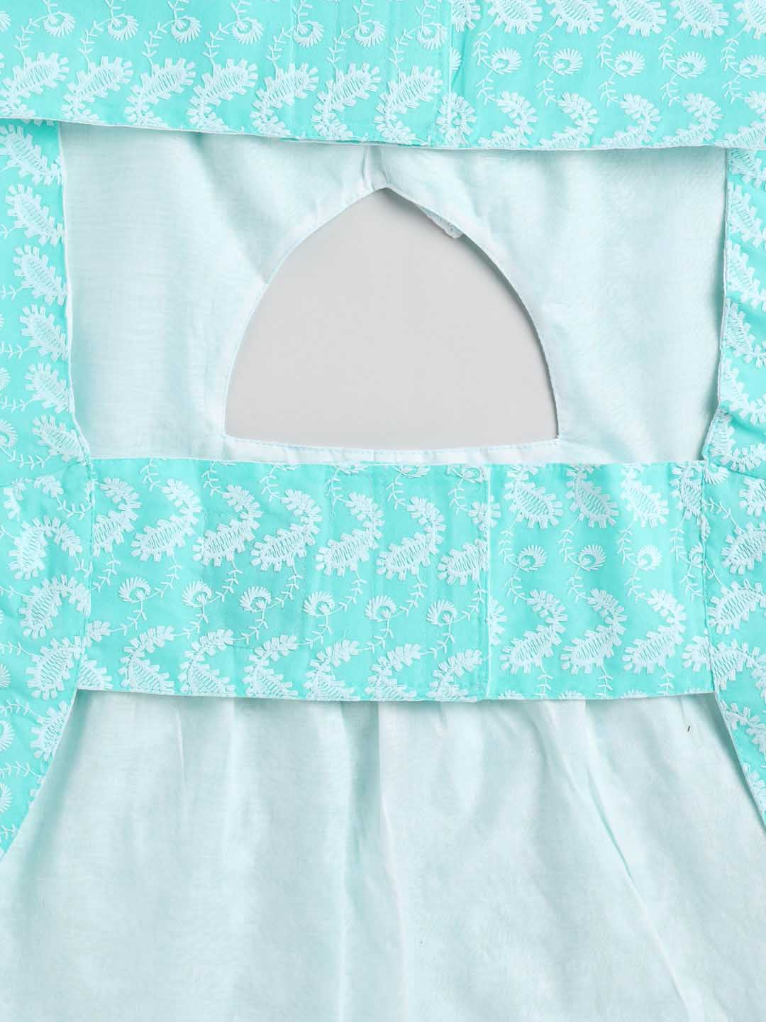 Dogs' Green Chikankari Flared Dress With Attached Bow - Image 5