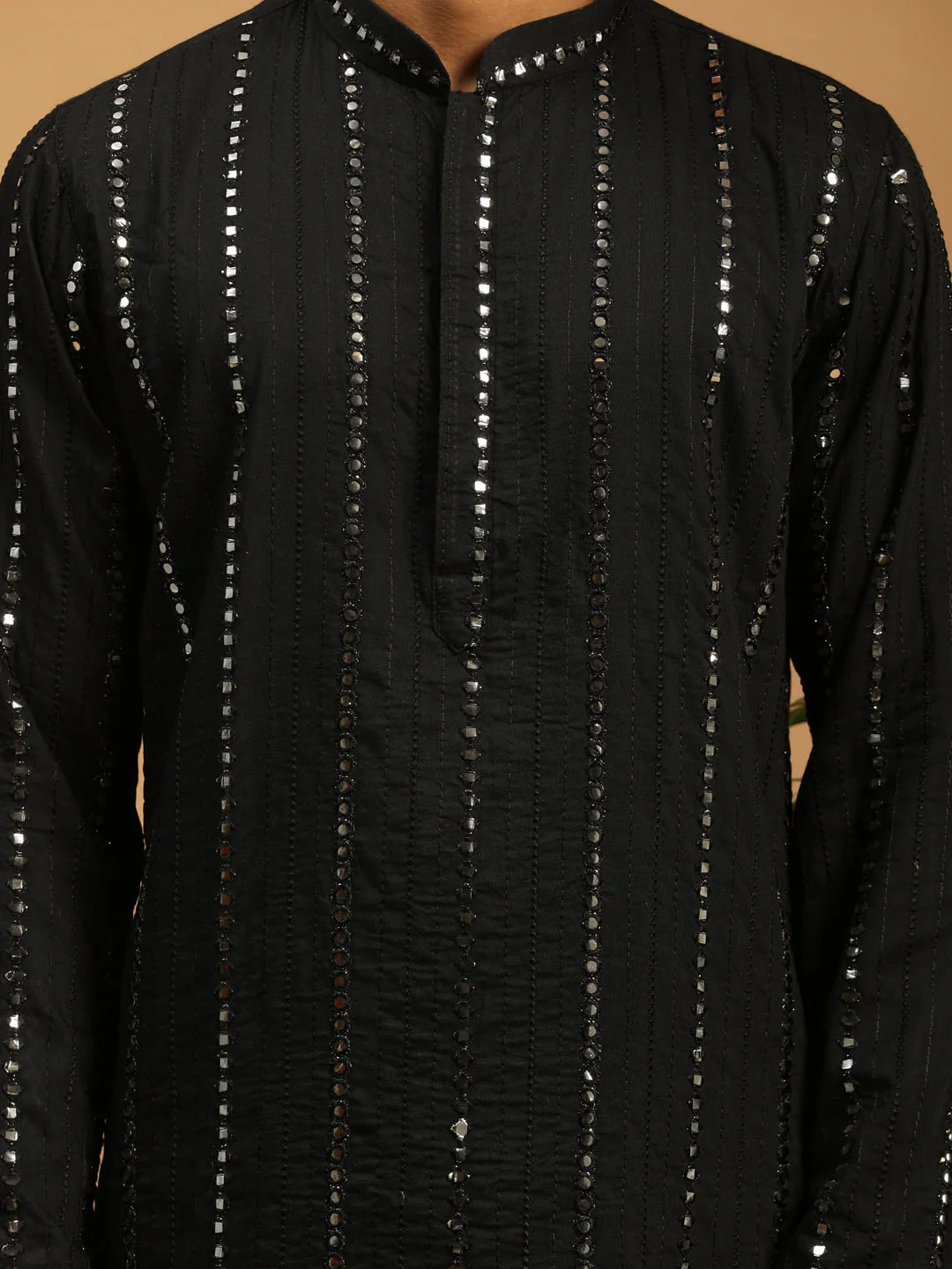 Men's Black Mirror Kurta Pant Set - Image 4