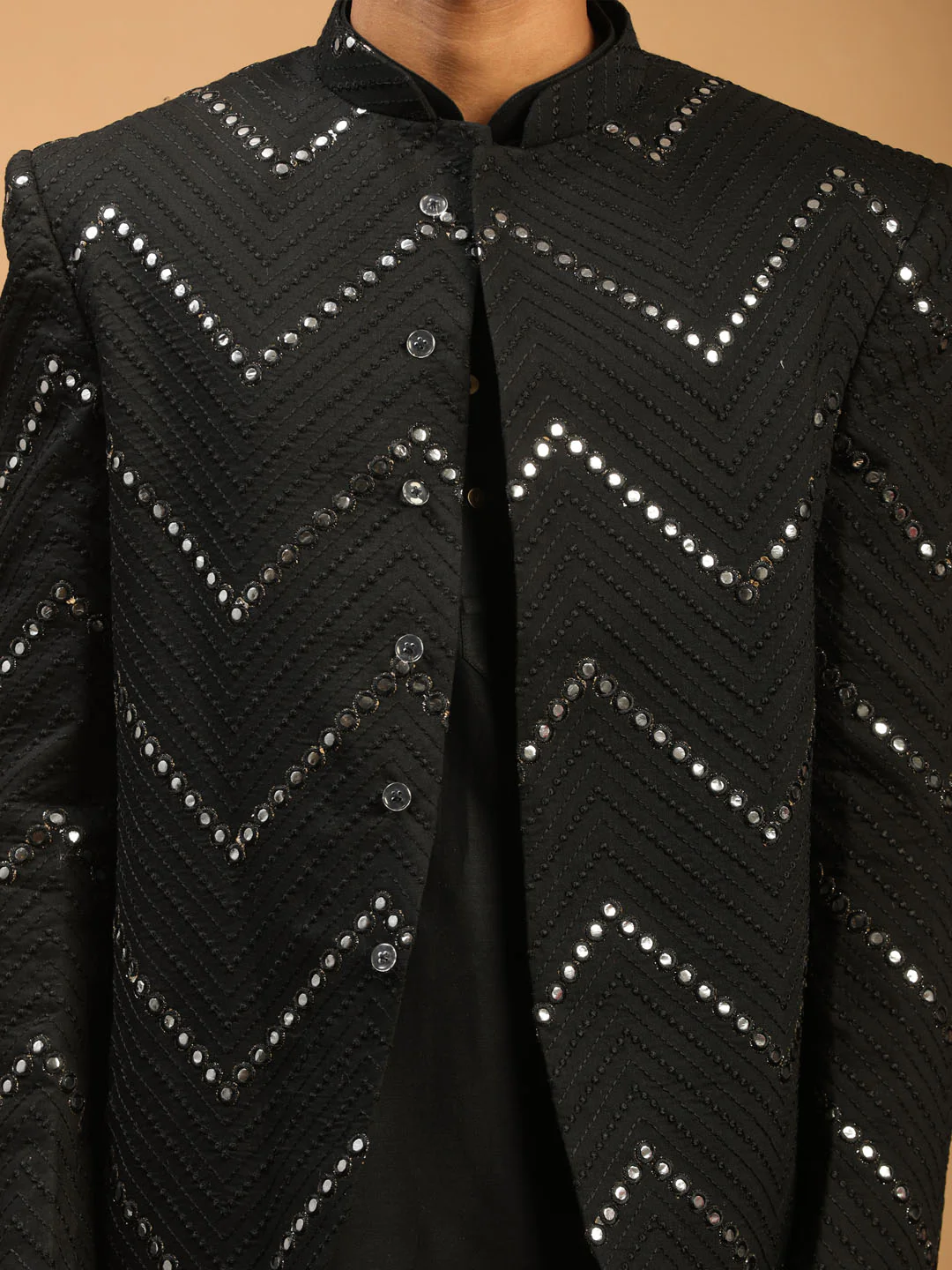 Men's Black Mirror Jodhpuri With Kurta Patiala Set - Image 4