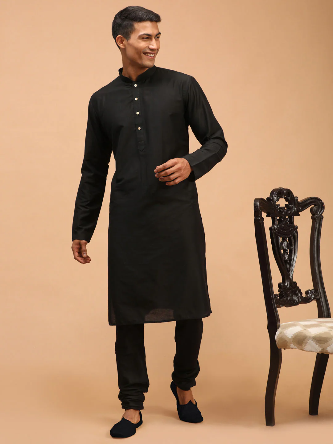 Men's Black Viscose Kurta - Image 5