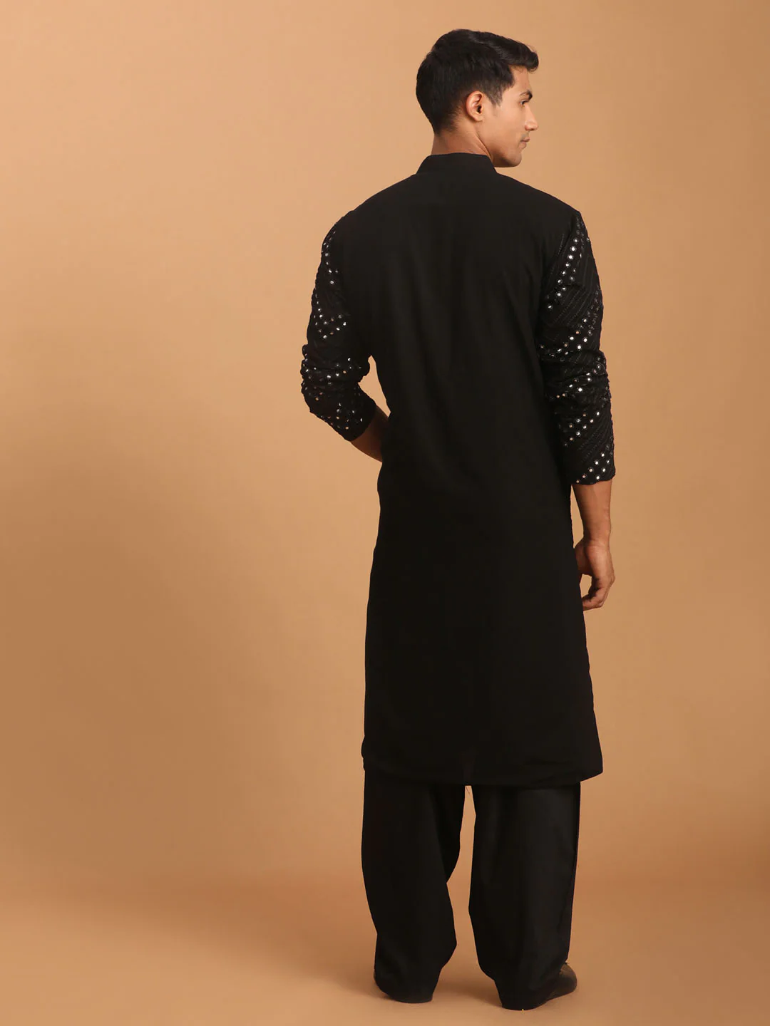 Men's Black Mirror Kurta Patiala And Dupatta Set - Image 3
