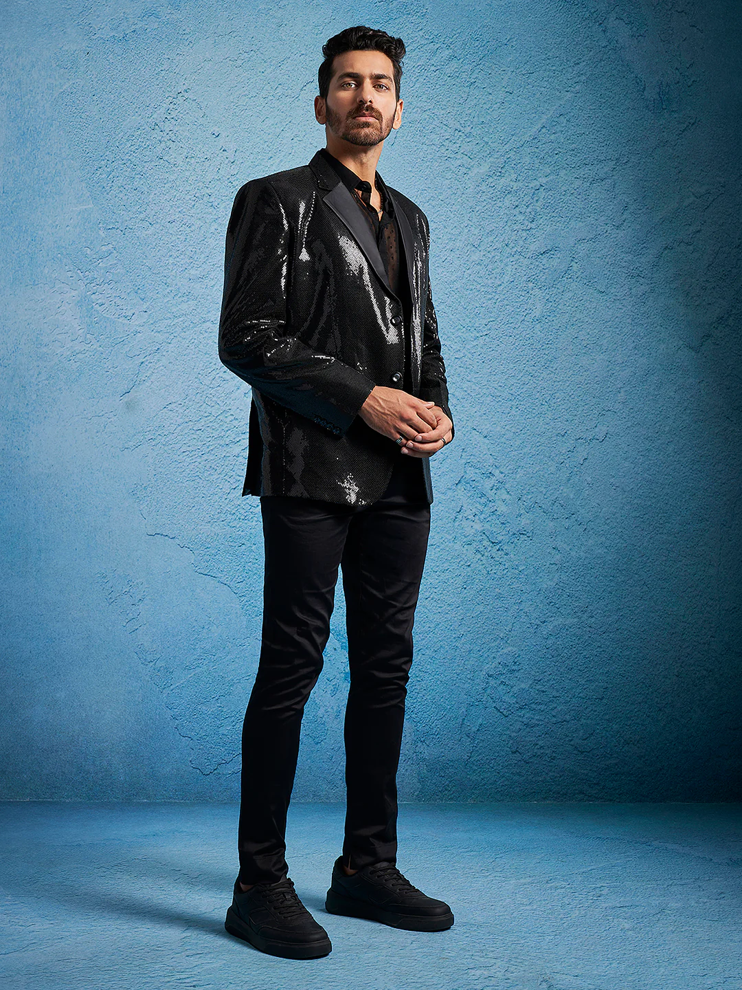Men's Black Viscose Blazer - Image 4