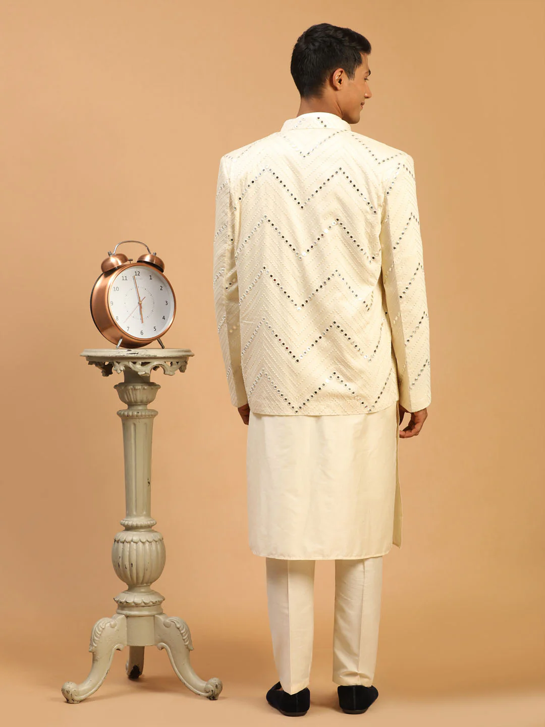 Men's Cream Mirror Jodhpuri With Kurta Pant Set - Image 3