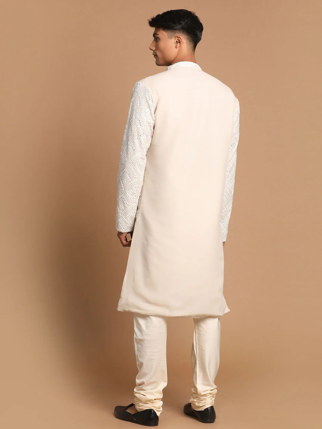 Men's Grey Ethnic Mirror Kurta With Pyjama Set - Image 3
