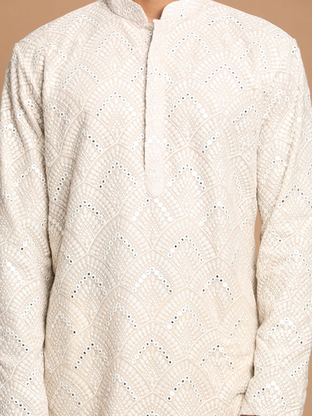 Men's Grey Ethnic Mirror Kurta With Pyjama Set - Image 4
