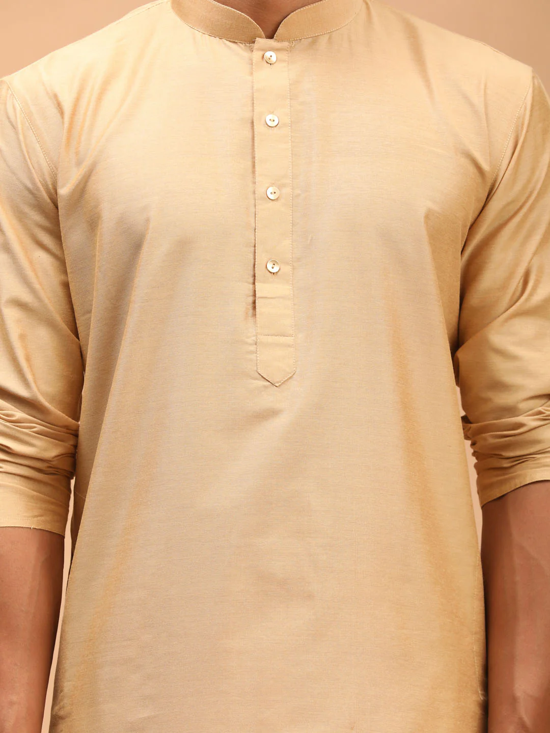 Men's Green Woven Design Ethnic Jacket And Rose Gold Kurta And Pyjama Set - Image 6
