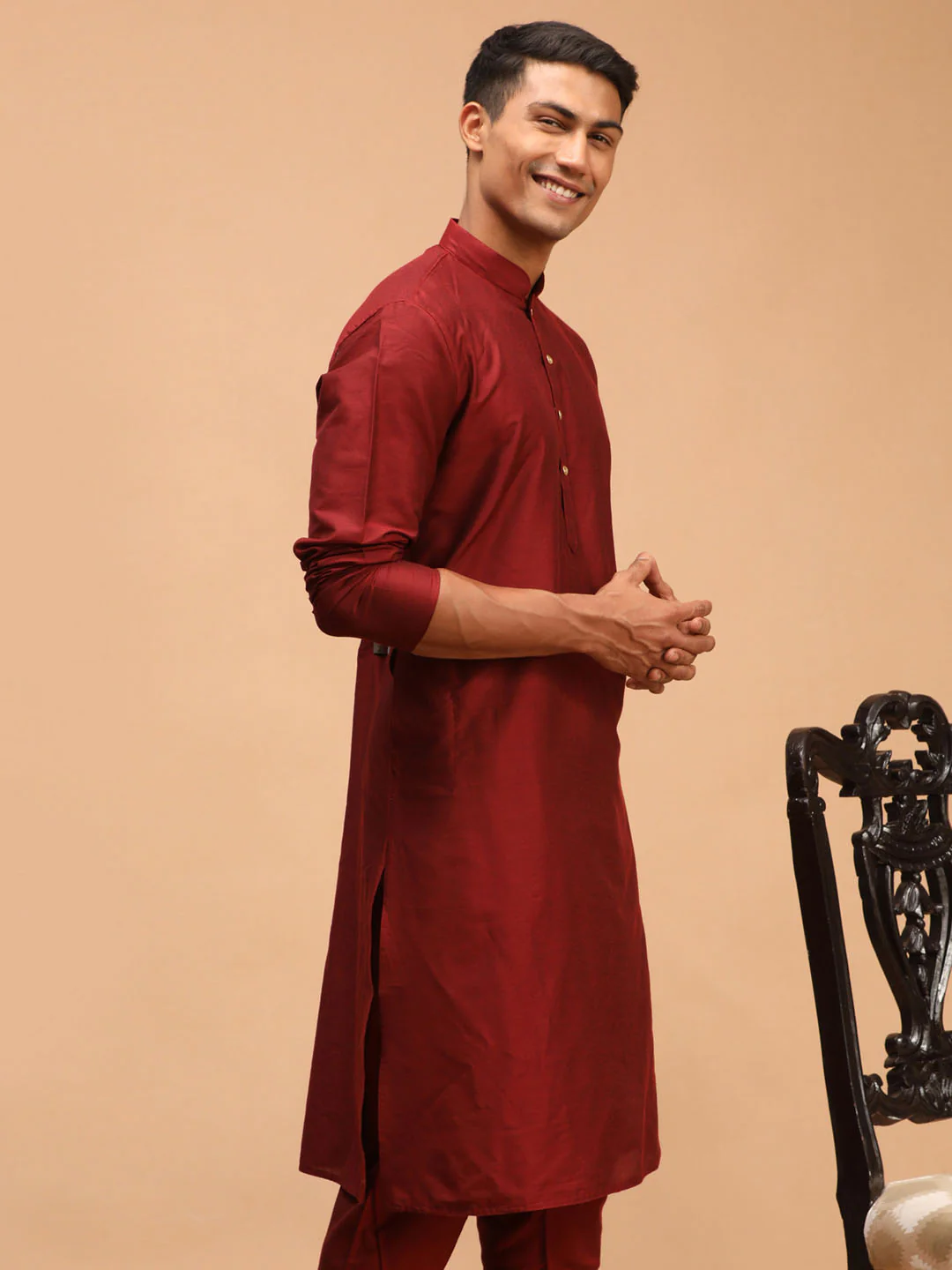 Men's Maroon Viscose Kurta - Image 2