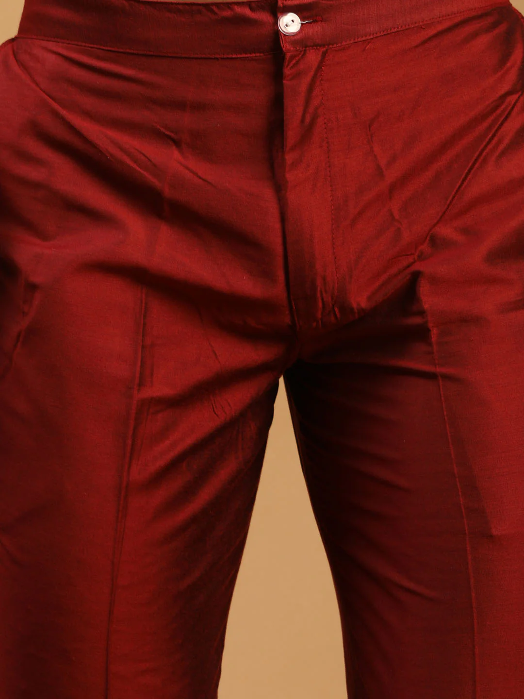 Men's Maroon Viscose Kurta Pyjama And Dupatta Set - Image 5