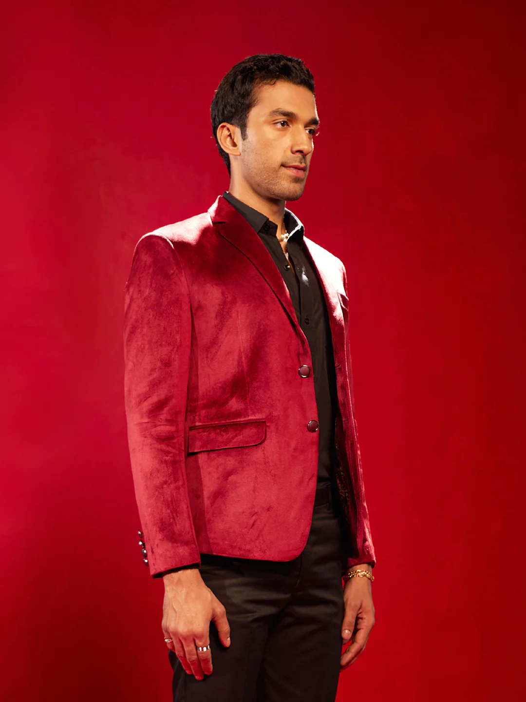 Men's Maroon Velvet Fancy Blazer - Image 2