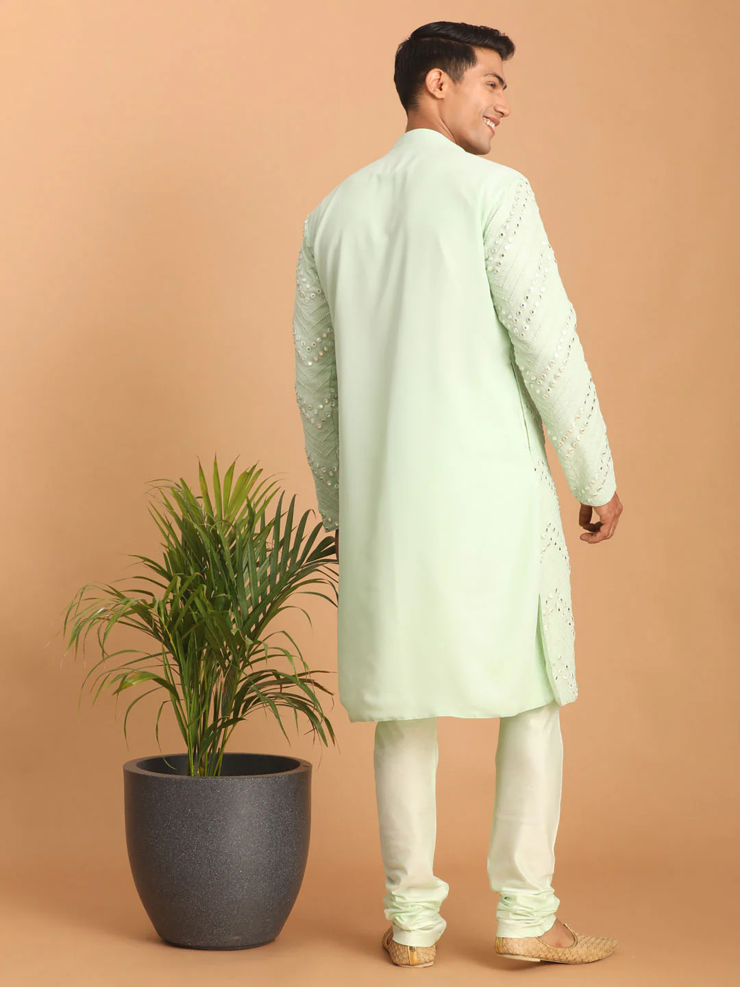 Men's Mint Green Mirror Kurta Pyjama Set - Image 3