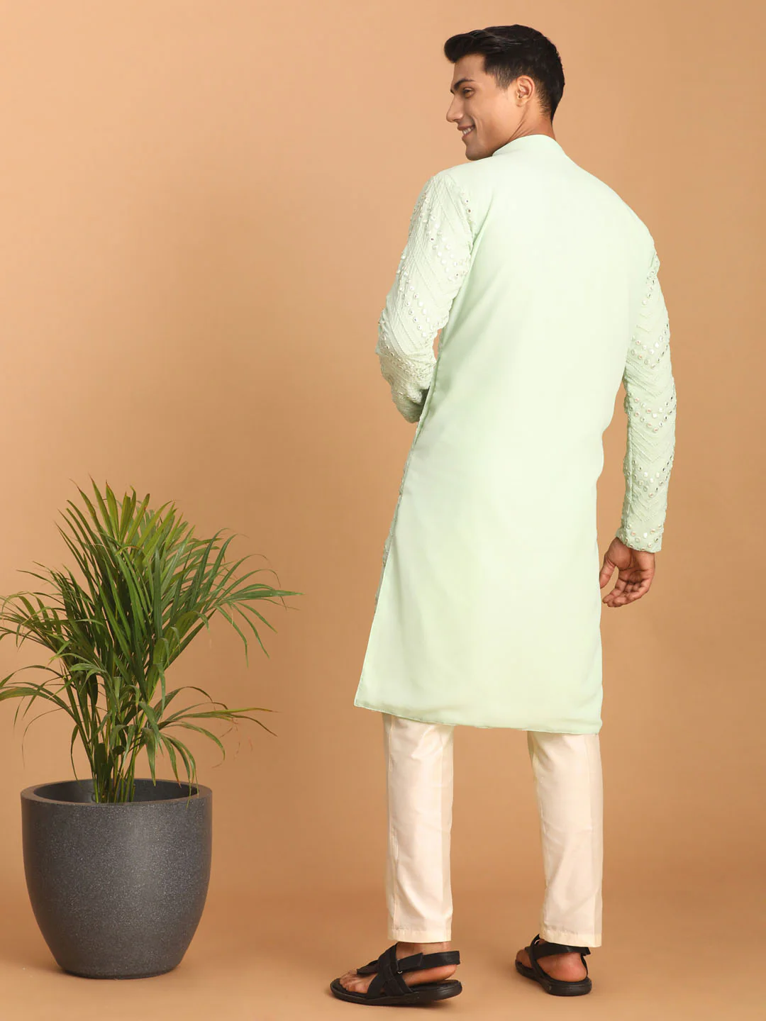 Men's Mint Green Mirror Kurta Pant Set - Image 3