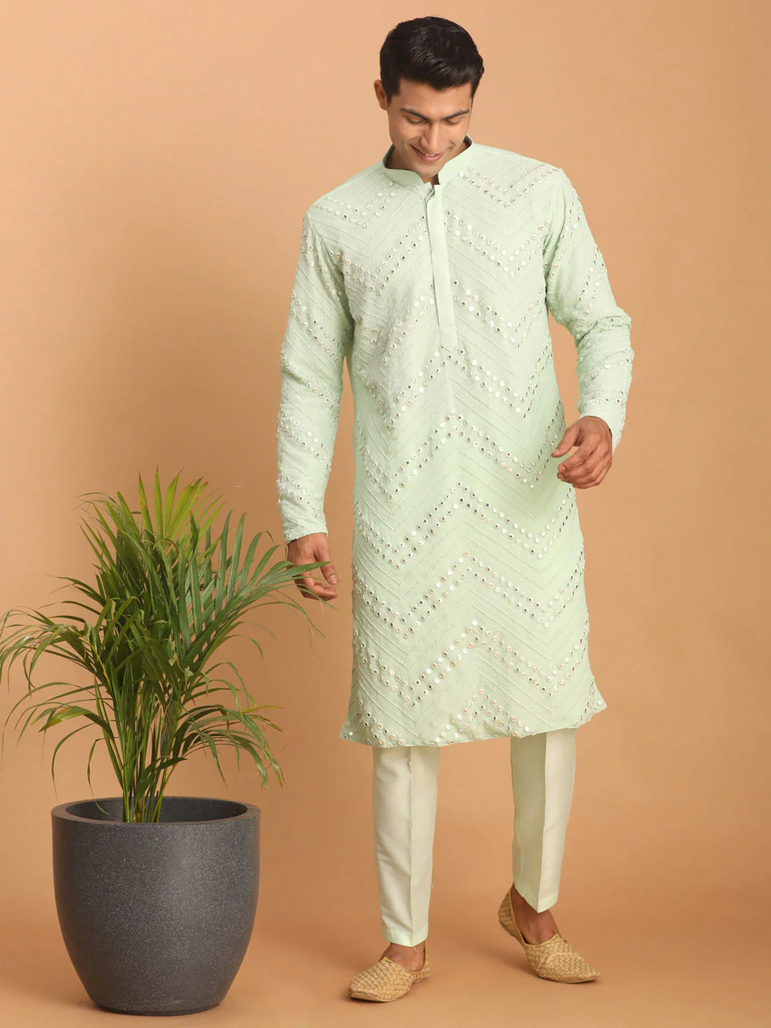 Men's Mint Green Mirror Kurta Pant Set - Image 8