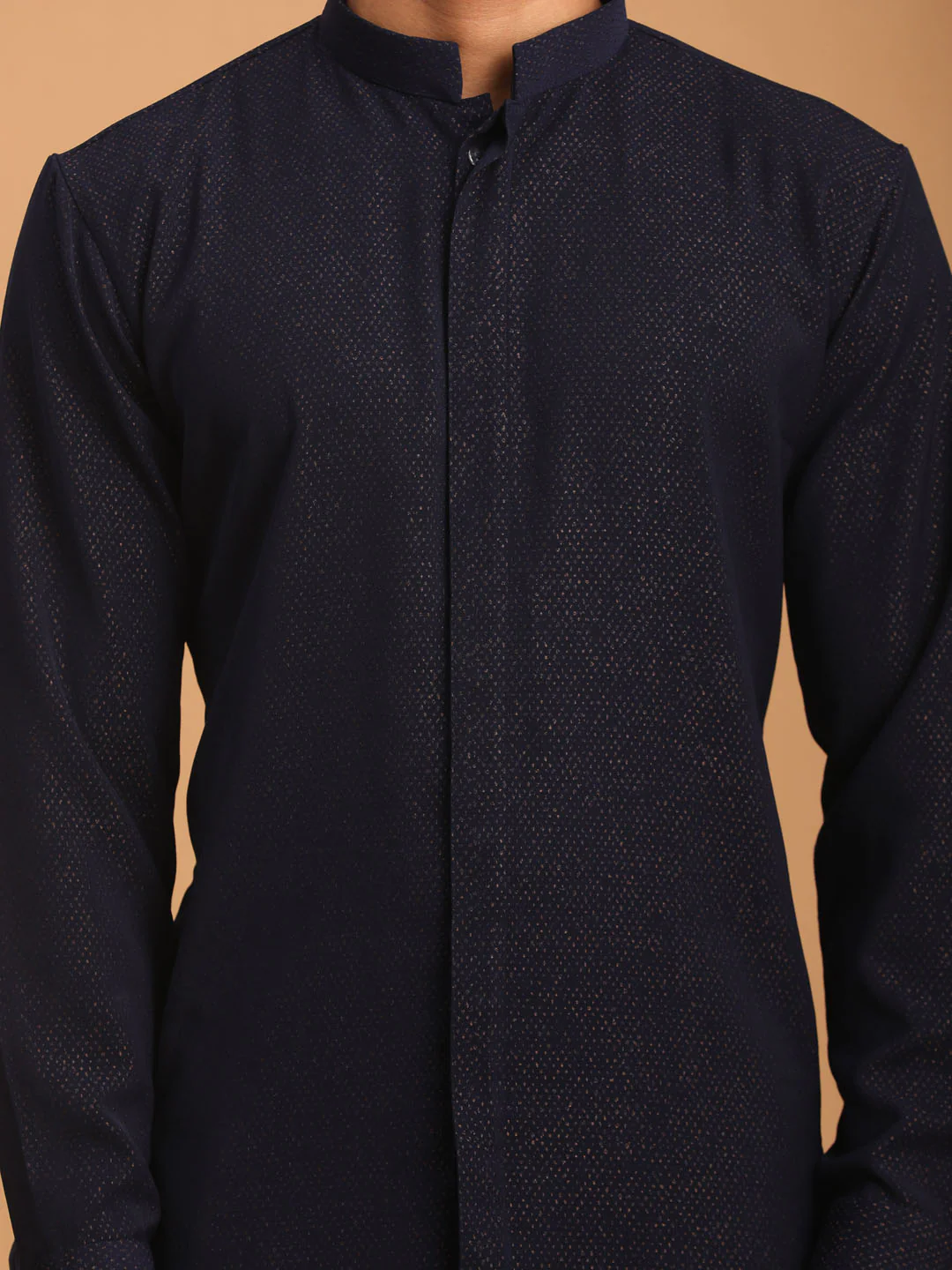 Men's Navy Blue Printed Kurta Pant Set - Image 4