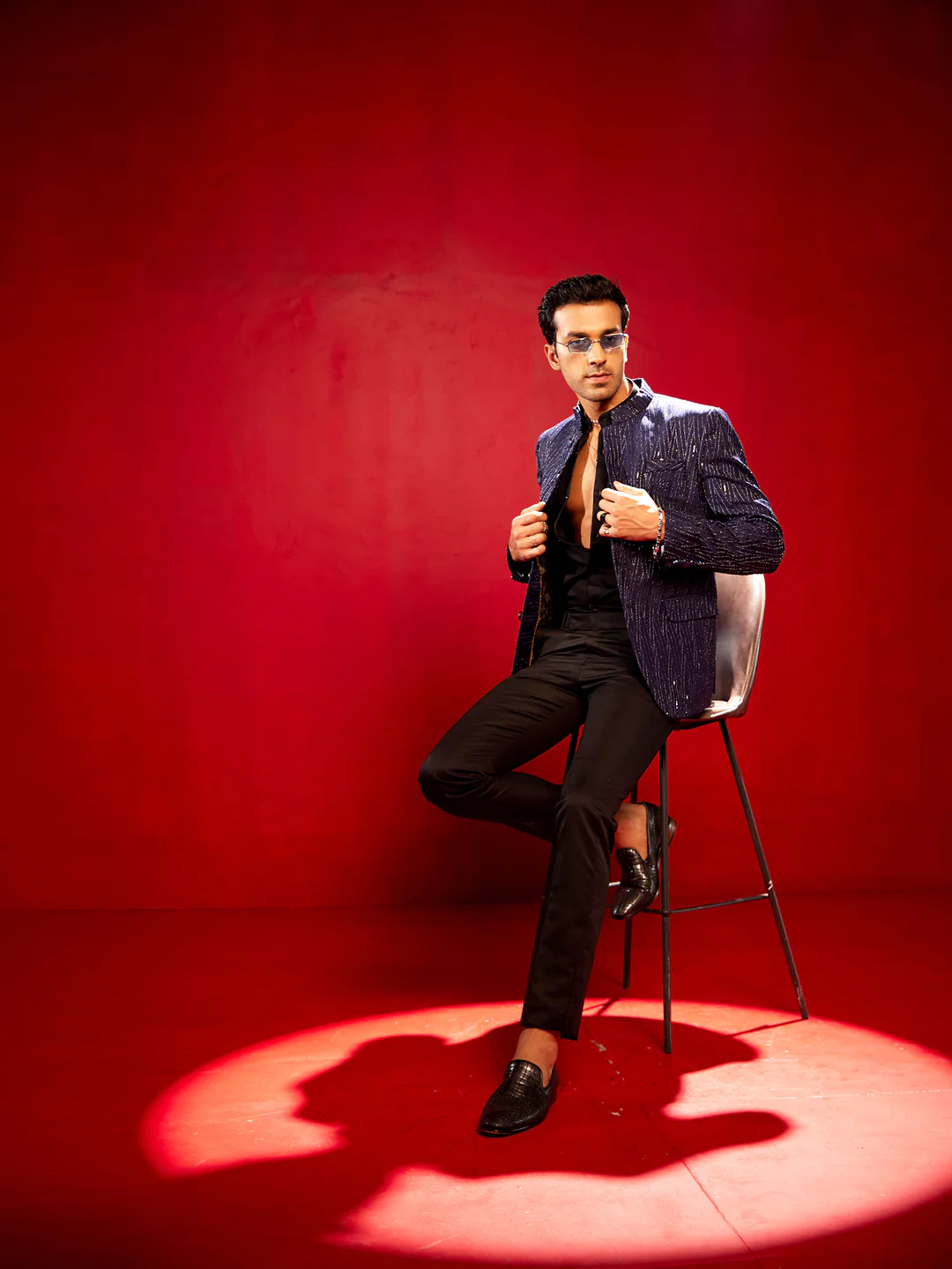 Men's Navy Blue Sequined Jodhpuri - Image 6