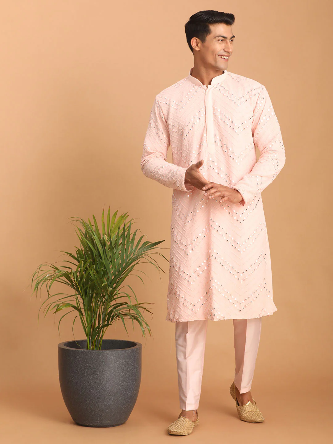 Men's Pink Mirror Kurta Pant Set - Image 2