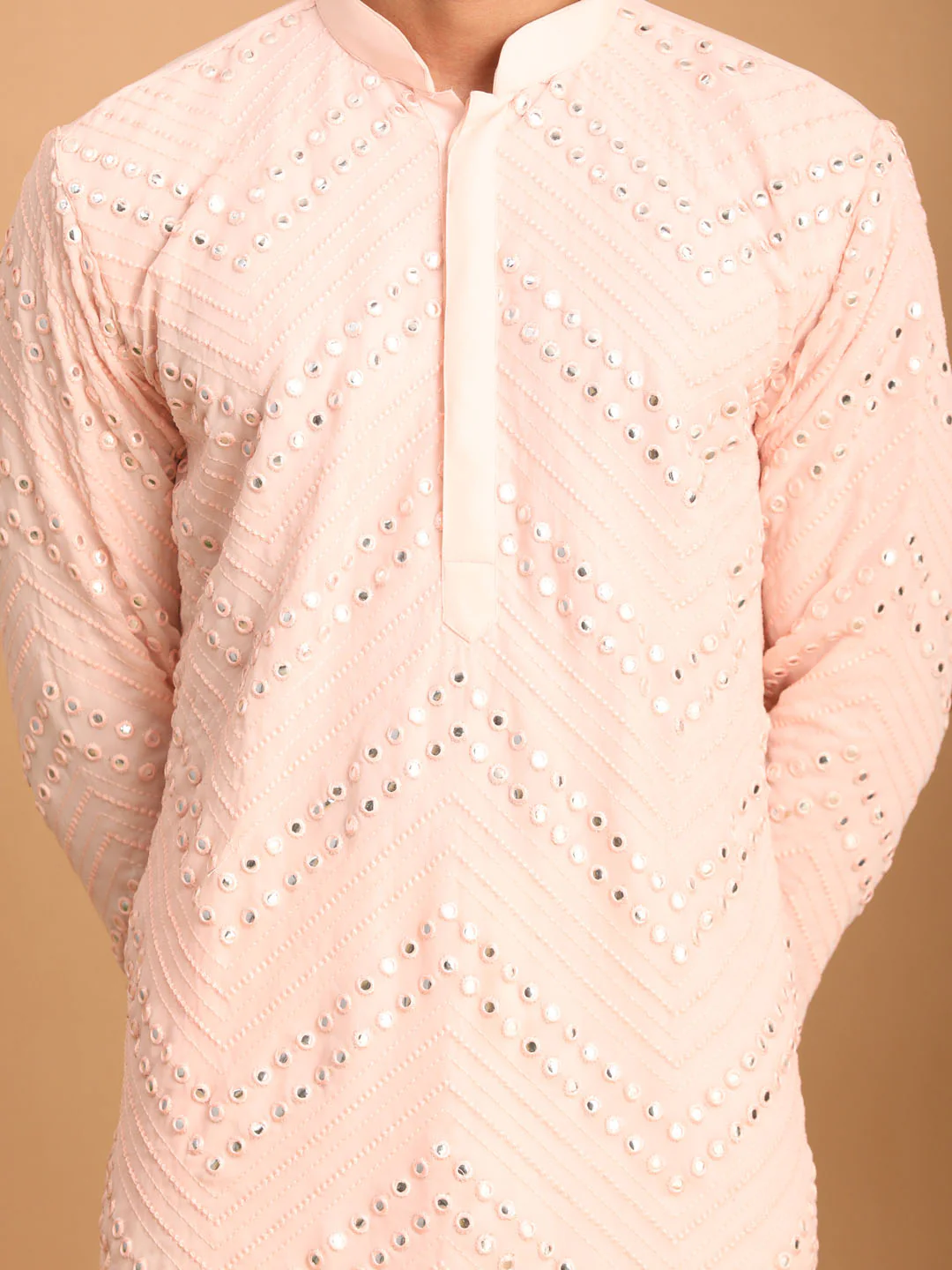 Men's Pink Mirror Kurta Pant Set - Image 4